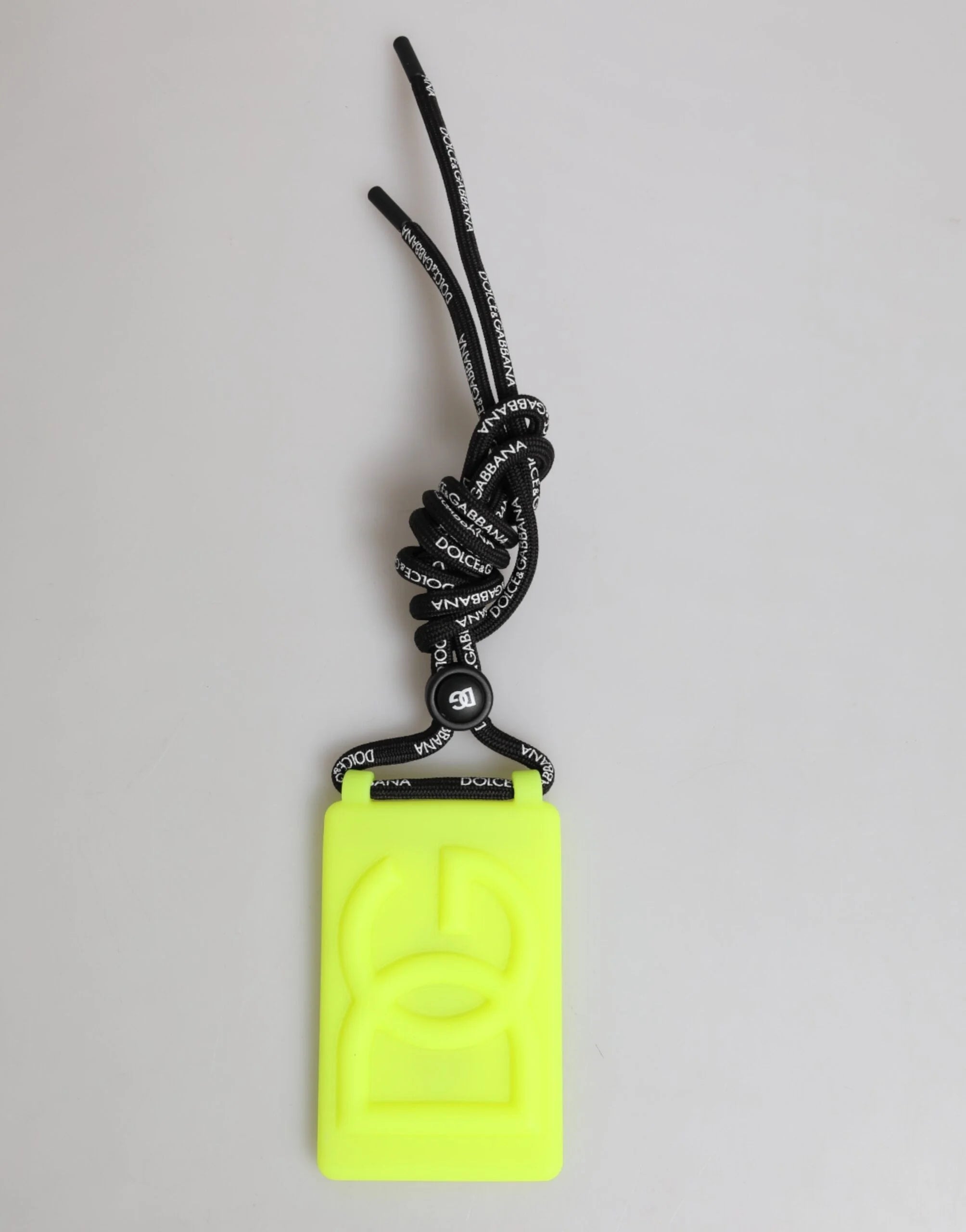 Dolce & Gabbana Yellow Green Rubber DG Embossed Adjustable Badge Holder - Keychains