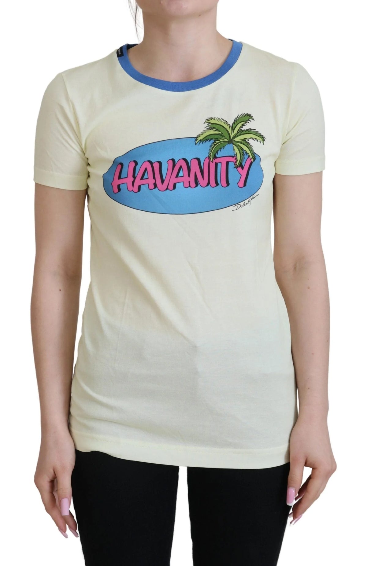 Dolce & Gabbana Yellow Havanity Round Neck Tee Cotton T-shirt - IT40|S - T-Shirts