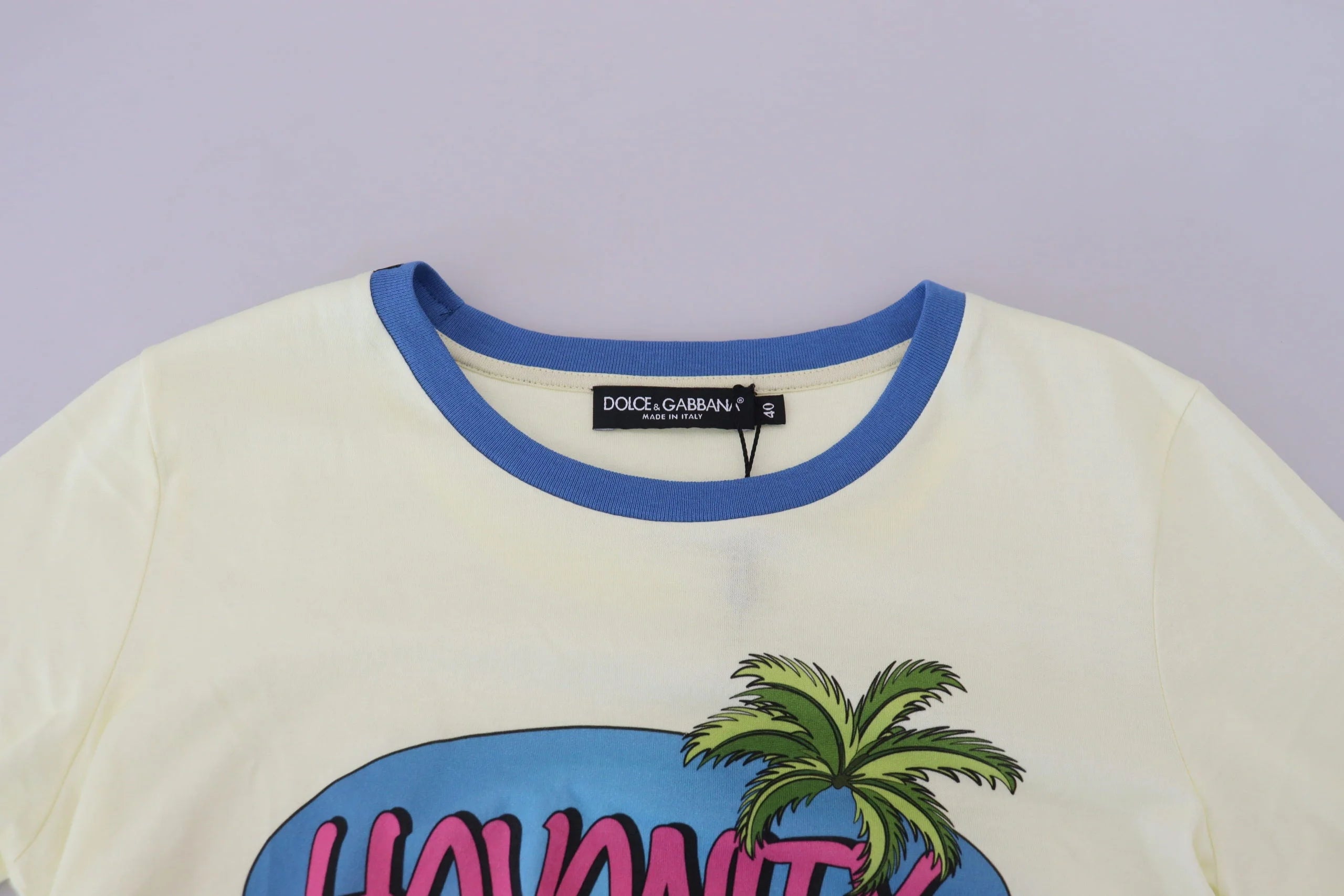 Dolce & Gabbana Yellow Havanity Round Neck Tee Cotton T-shirt - IT40|S - T-Shirts