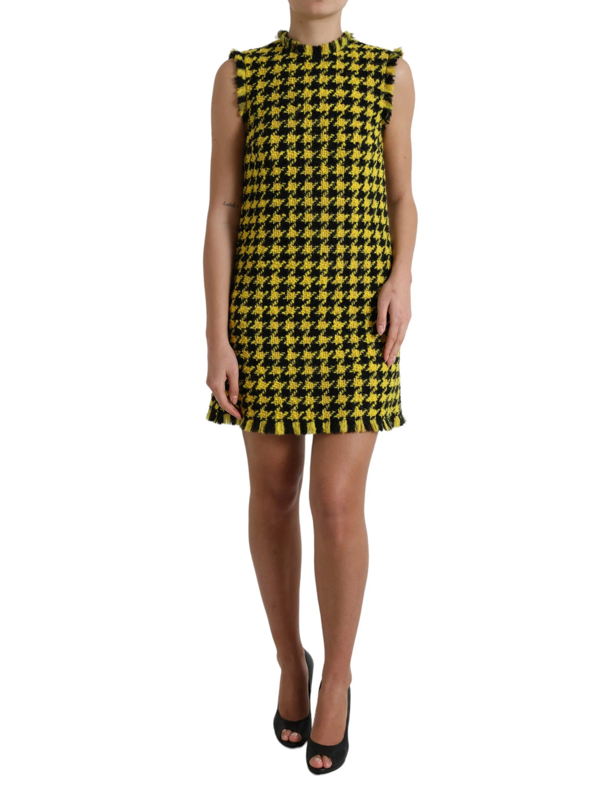 Dolce & Gabbana Yellow Houndstooth Sleeveless Aline Mini Dress - IT40|S - Dresses