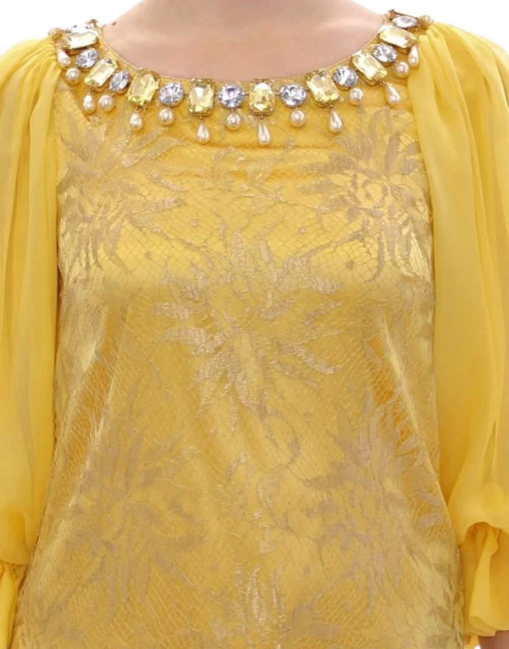 Dolce & Gabbana Yellow lace crystal mini dress - Dresses