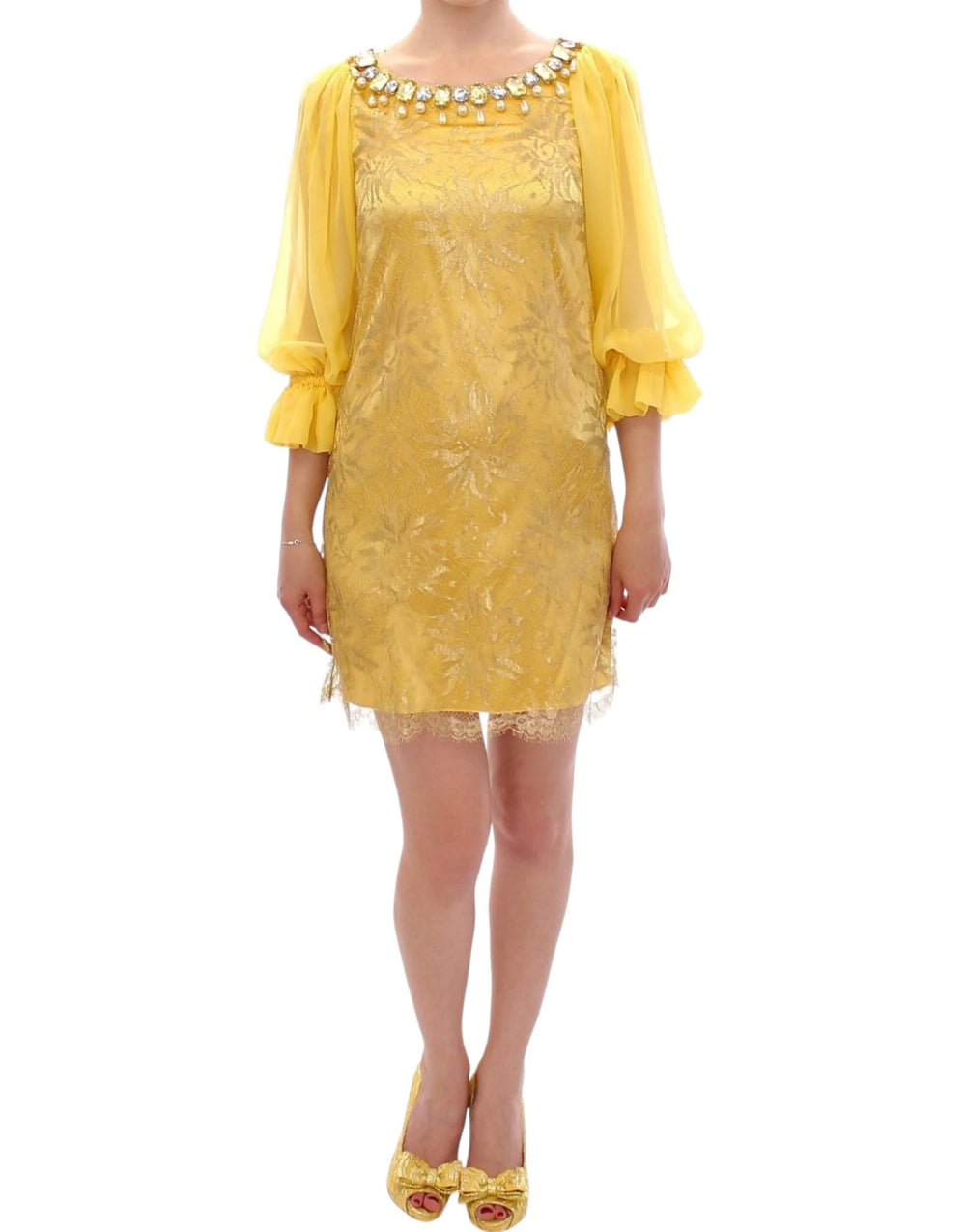 Dolce & Gabbana Yellow lace crystal mini dress - Dresses