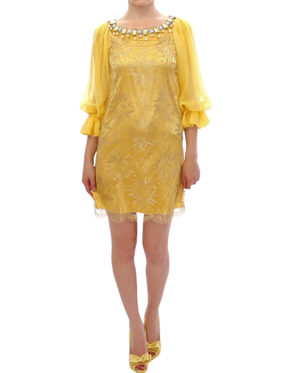 Dolce & Gabbana Yellow lace crystal mini dress - Dresses