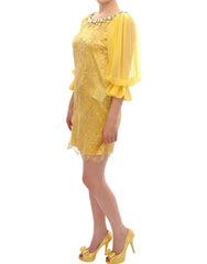 Dolce & Gabbana Yellow lace crystal mini dress - Dresses