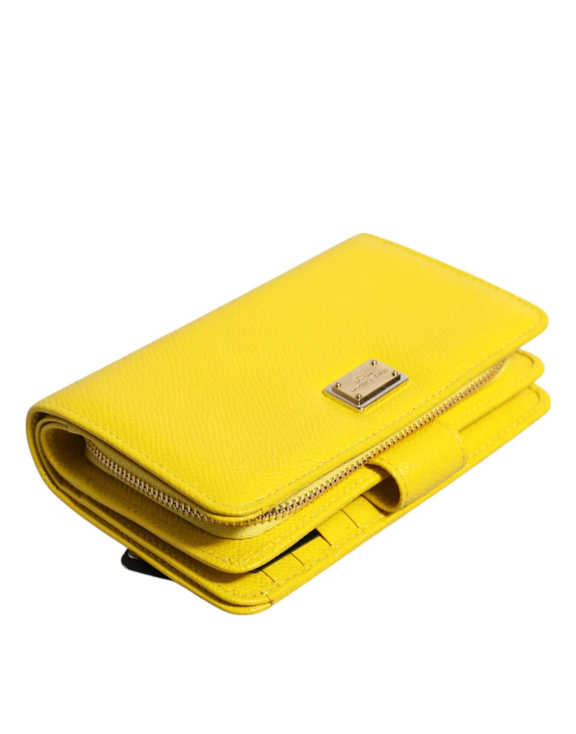 Dolce & Gabbana Yellow Leather Bifold Continental Clutch Wallet - Wallets