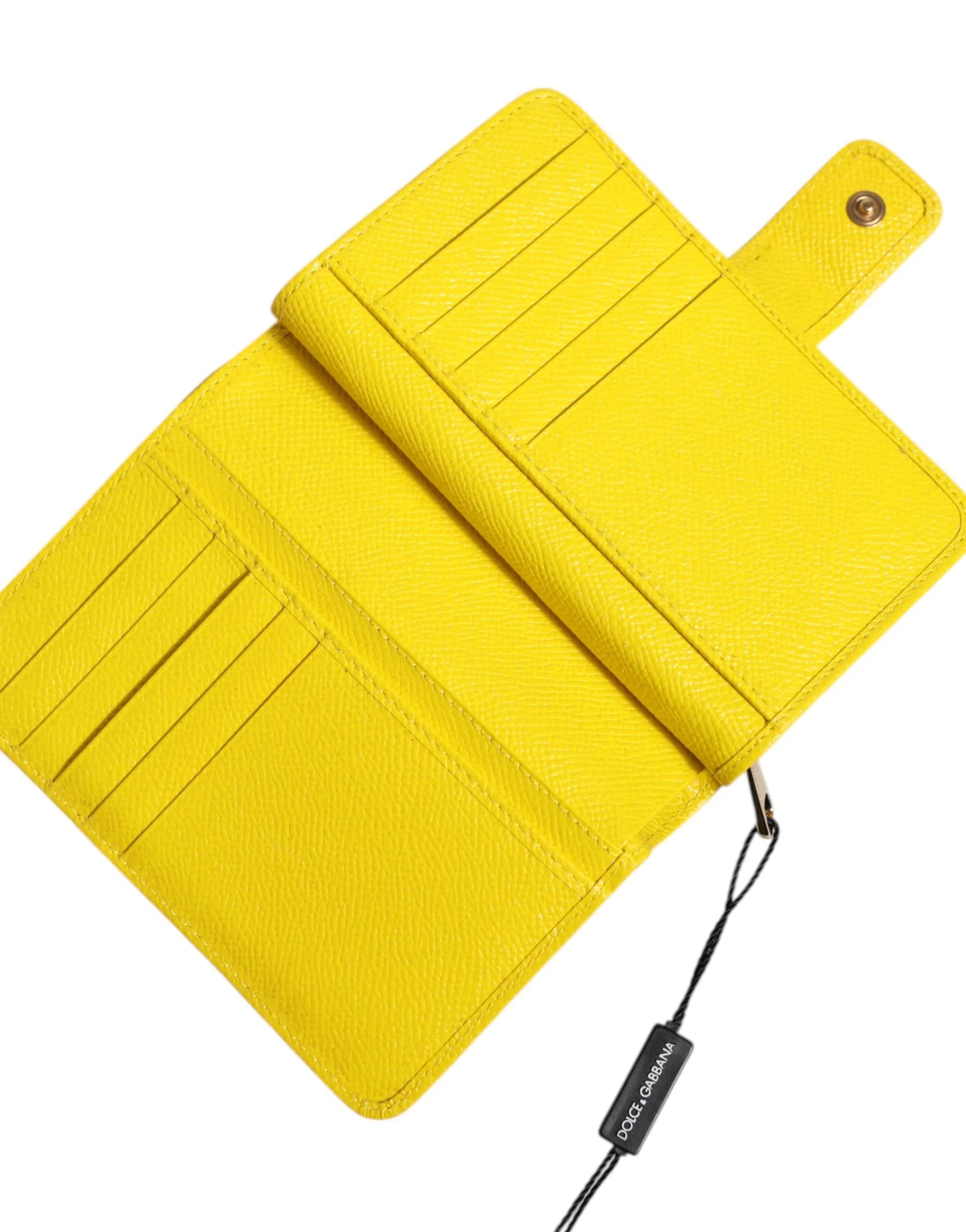 Dolce & Gabbana Yellow Leather Bifold Continental Clutch Wallet - Wallets