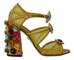 Dolce & Gabbana Yellow Leather Crystal Ayers Sandals Shoes - Sandals
