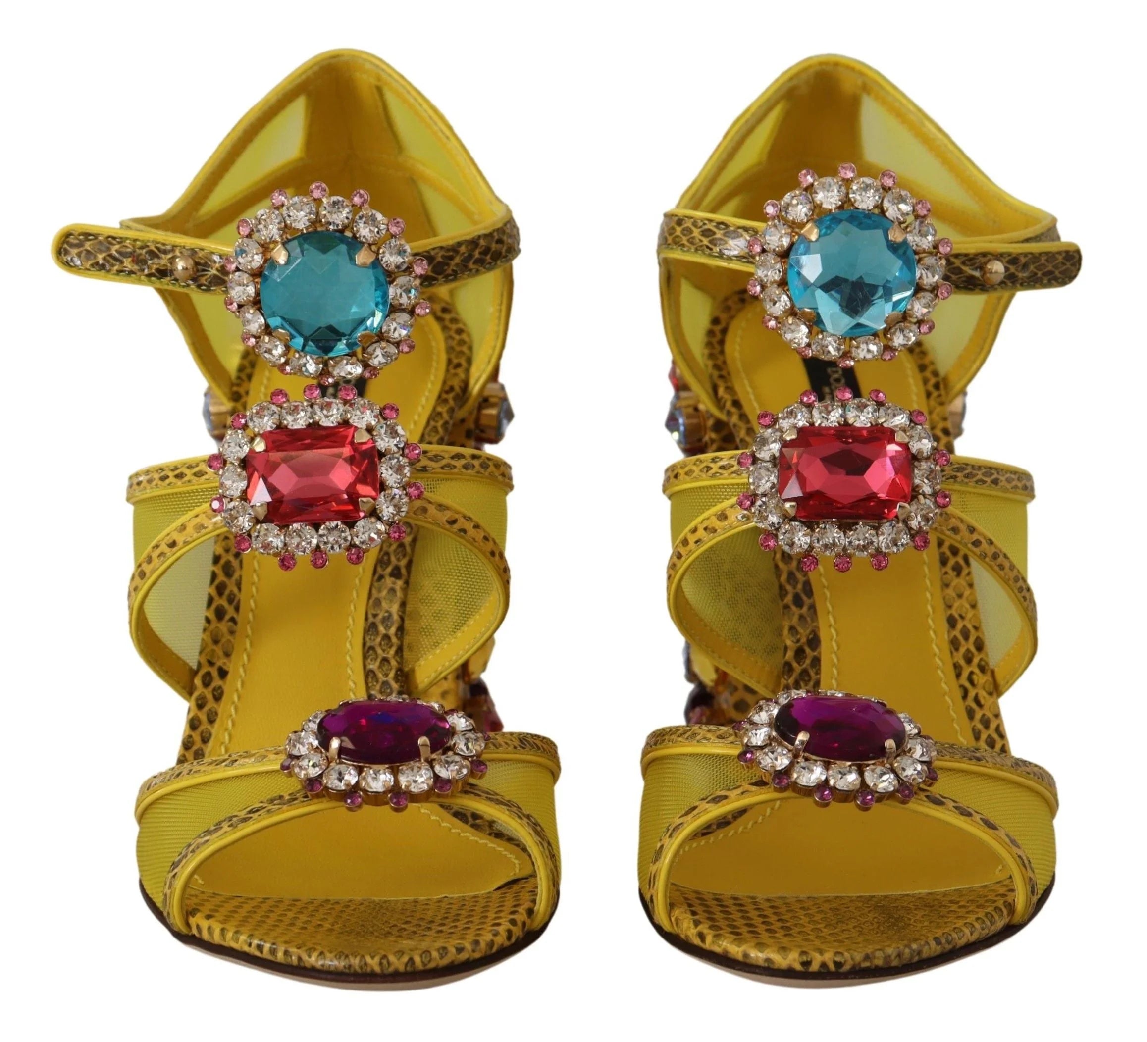 Dolce & Gabbana Yellow Leather Crystal Ayers Sandals Shoes - Sandals