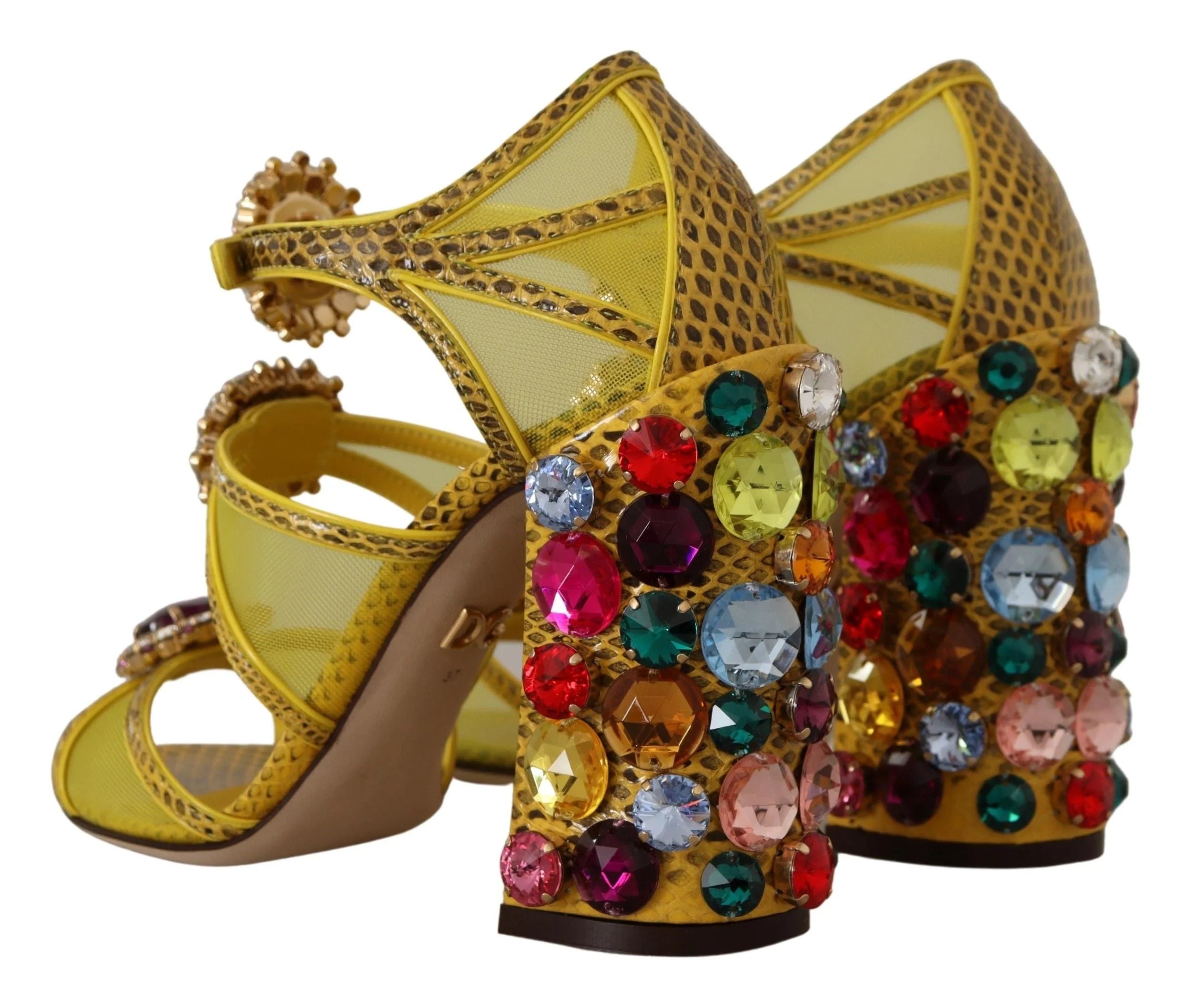 Dolce & Gabbana Yellow Leather Crystal Ayers Sandals Shoes - Sandals