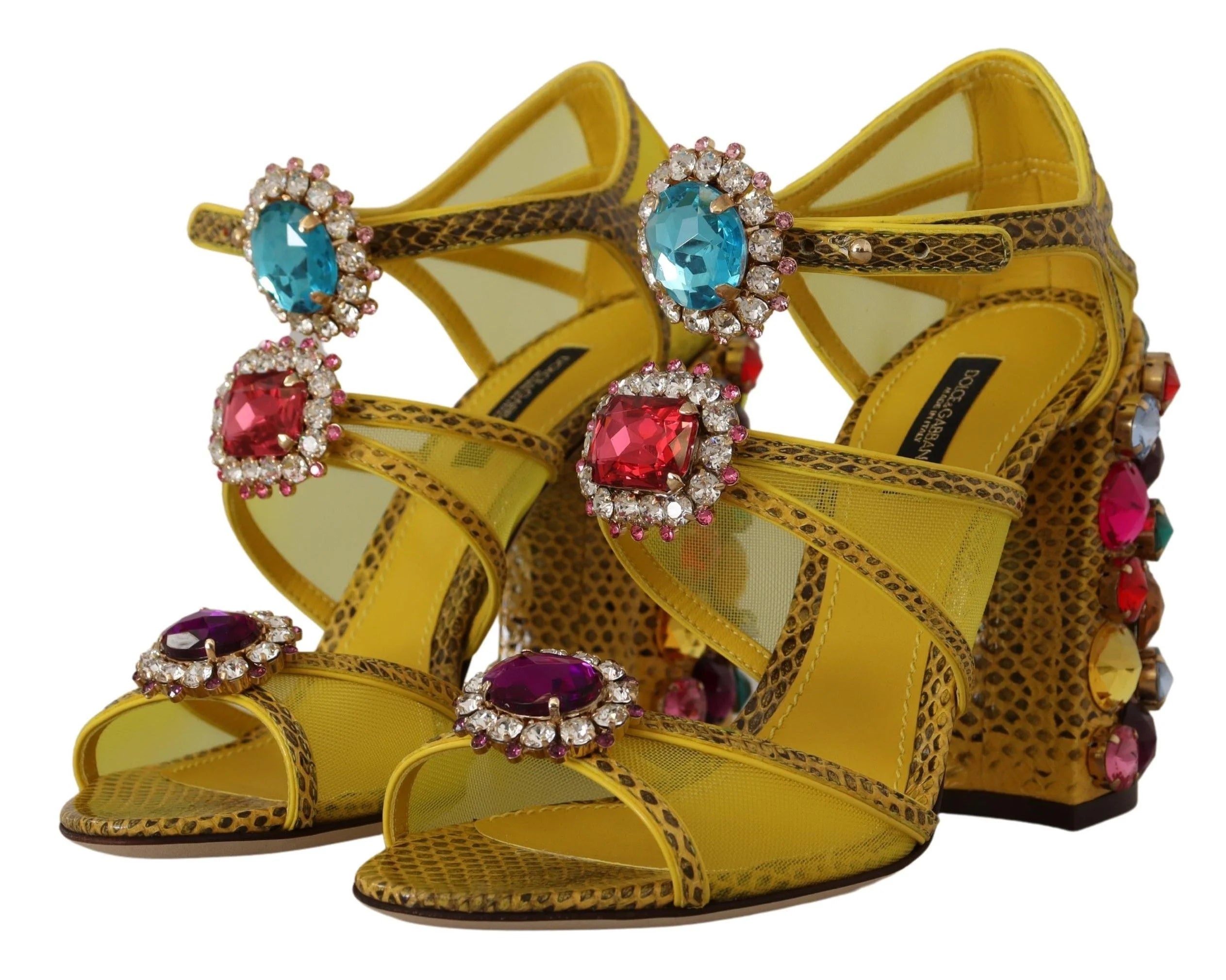 Dolce & Gabbana Yellow Leather Crystal Ayers Sandals Shoes - Sandals