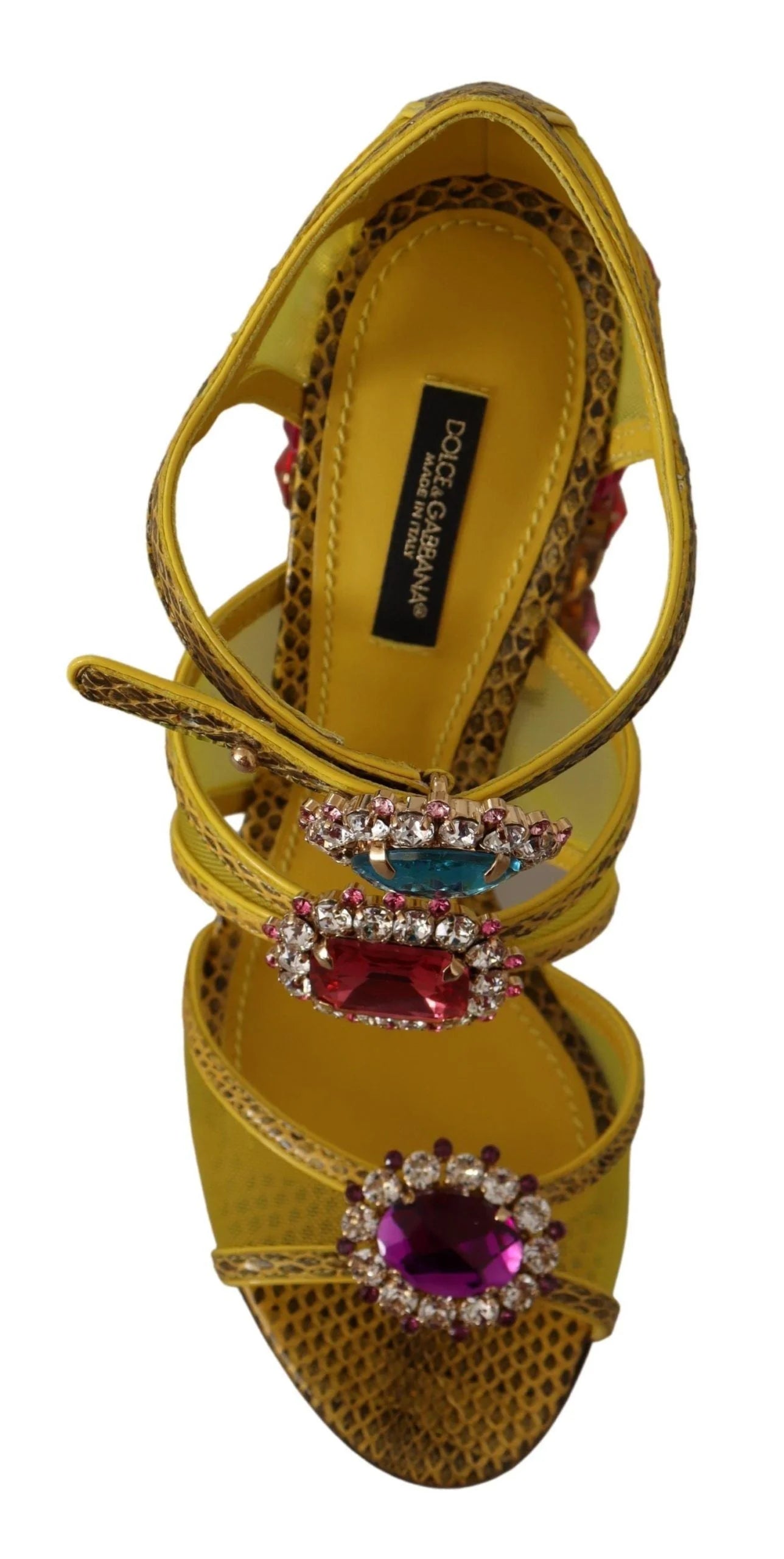 Dolce & Gabbana Yellow Leather Crystal Ayers Sandals Shoes - Sandals
