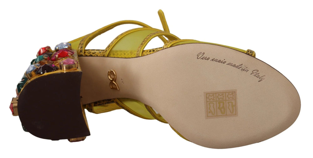 Dolce & Gabbana Yellow Leather Crystal Ayers Sandals Shoes - Sandals