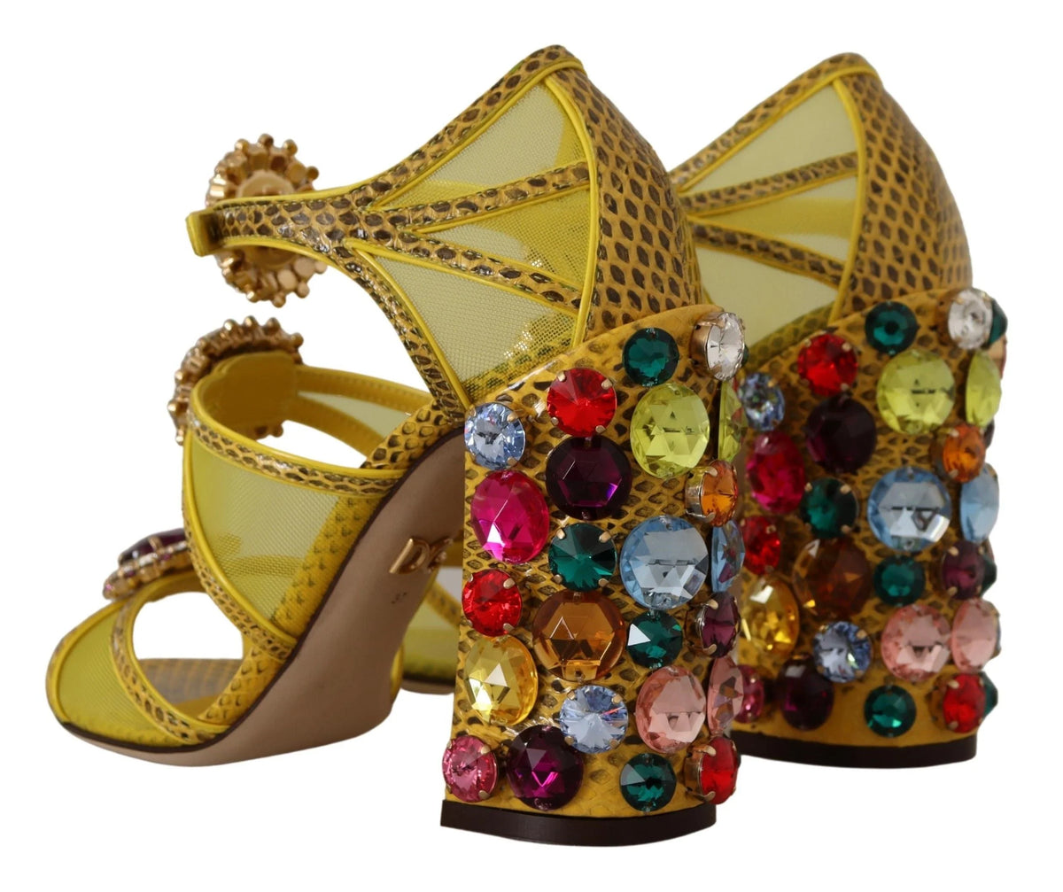 Dolce & Gabbana Yellow Leather Crystal Ayers Sandals Shoes - EU36/US5.5
