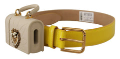 Dolce & Gabbana Yellow Leather Devotion Heart Micro Bag Headphones Belt - 70 cm / 28 Inches - Belts