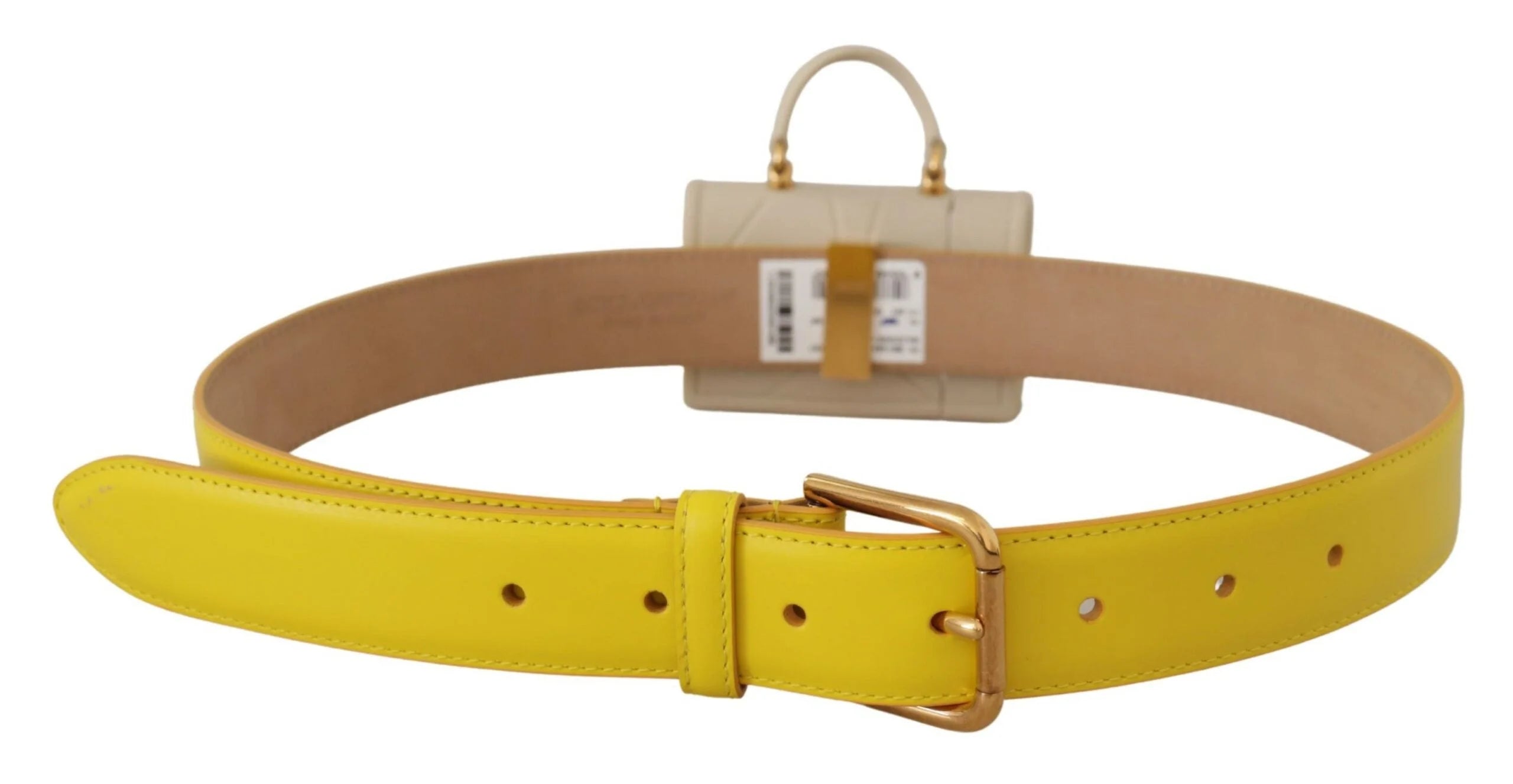 Dolce & Gabbana Yellow Leather Devotion Heart Micro Bag Headphones Belt - 70 cm / 28 Inches - Belts
