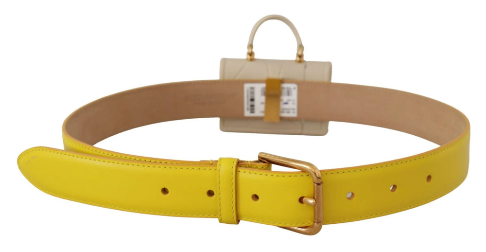 Dolce & Gabbana Yellow Leather Devotion Heart Micro Bag Headphones Belt - 70 cm / 28 Inches - Belts