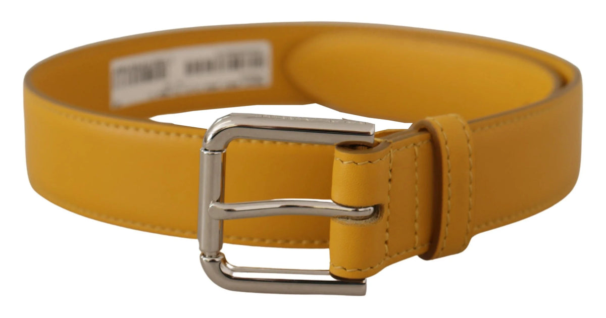 Dolce & Gabbana Yellow Leather Silver Tone Logo Metal Buckle Belt - 60 cm / 24 Inches - Belts