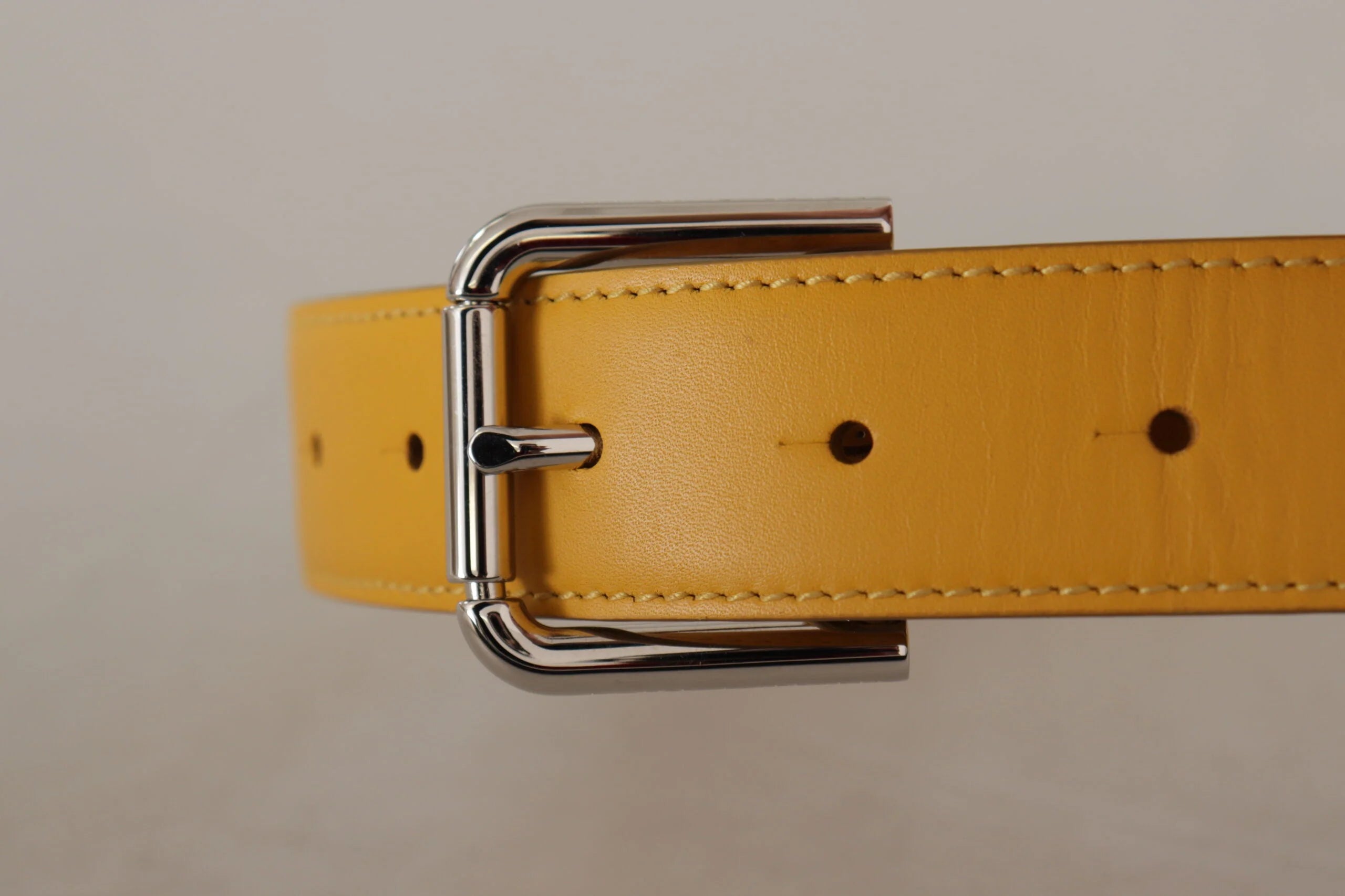 Dolce & Gabbana Yellow Leather Silver Tone Logo Metal Buckle Belt - 60 cm / 24 Inches - Belts