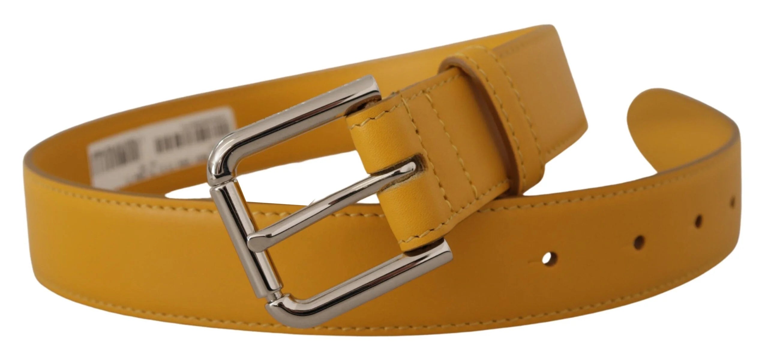 Dolce & Gabbana Yellow Leather Silver Tone Logo Metal Buckle Belt - 60 cm / 24 Inches - Belts