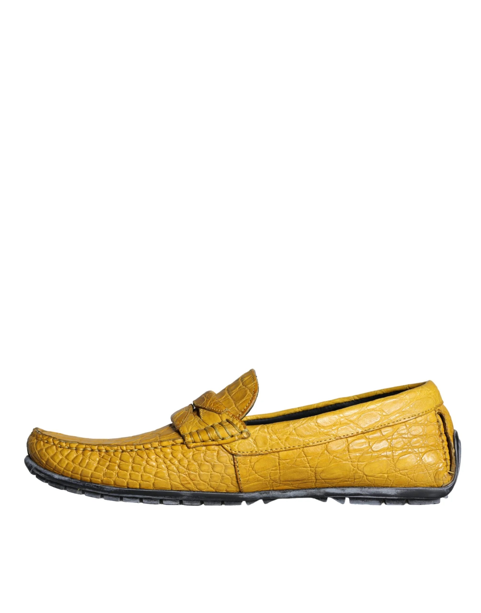 Dolce & Gabbana Yellow Leather Slip Mocassin Loafers Shoes - Flats
