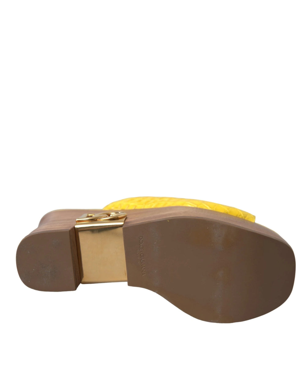 Dolce & Gabbana Yellow Leather Wood Mule Wedge Slides Shoes - Sandals