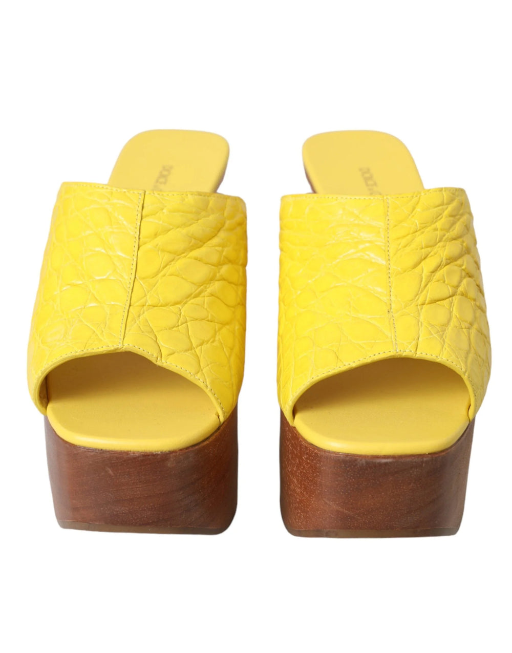 Dolce & Gabbana Yellow Leather Wood Mule Wedge Slides Shoes - Sandals
