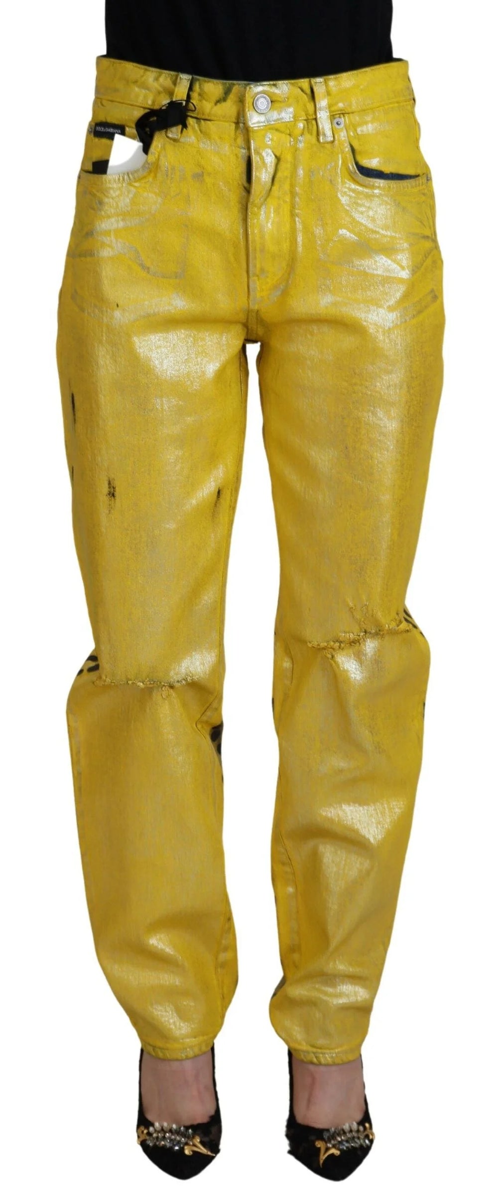Dolce & Gabbana Yellow Leopard Cotton Straight Denim Jeans - IT40|S - Jeans