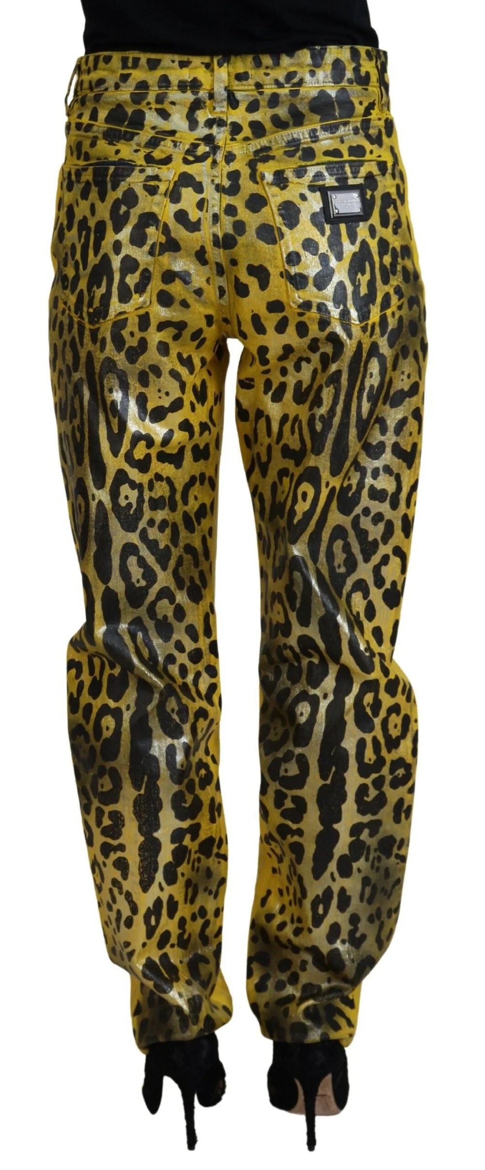 Dolce & Gabbana Yellow Leopard Cotton Straight Denim Jeans - IT40|S - Jeans