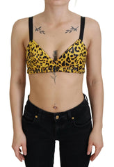 Dolce & Gabbana Yellow Leopard Cropped Bustier Corset Bra Top - IT40|S
