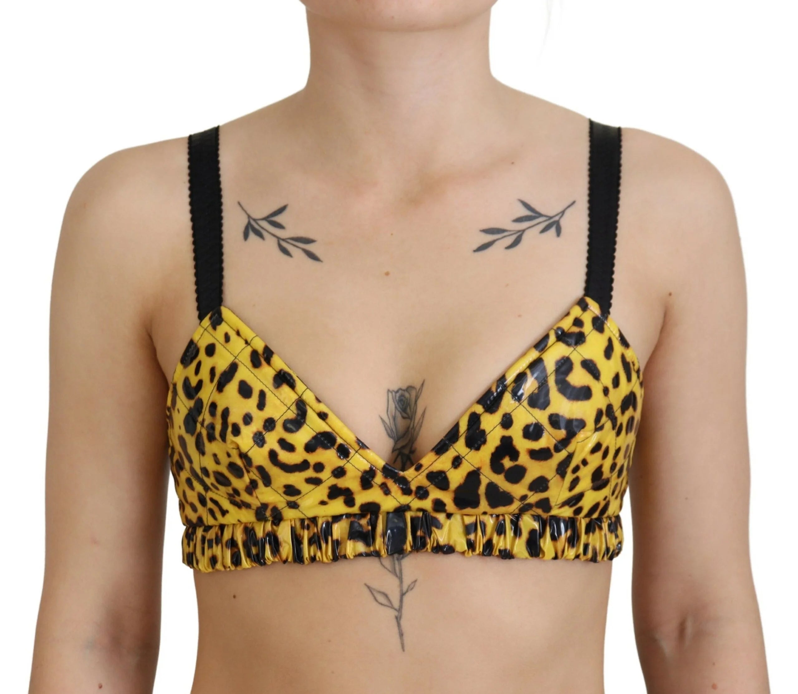 Dolce & Gabbana Yellow Leopard Cropped Bustier Corset Bra Top - IT40|S