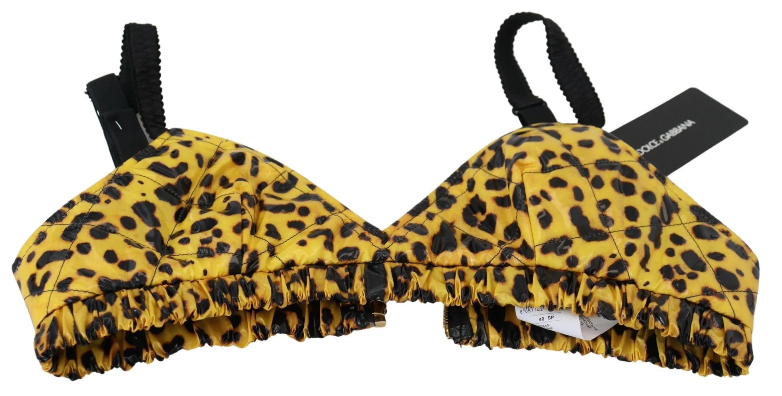 Dolce & Gabbana Yellow Leopard Cropped Bustier Corset Bra Top - IT40|S
