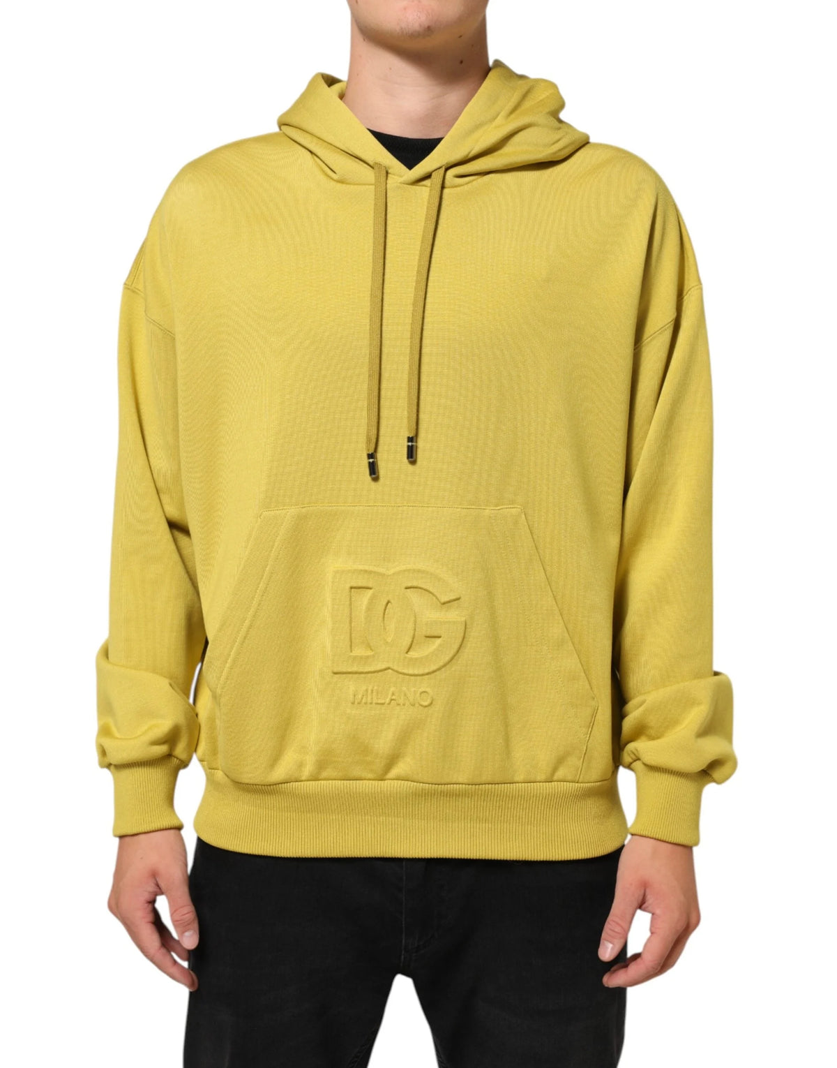Dolce & Gabbana Yellow Logo Cotton Hooded Sweatshirt Sweater - IT48 | M