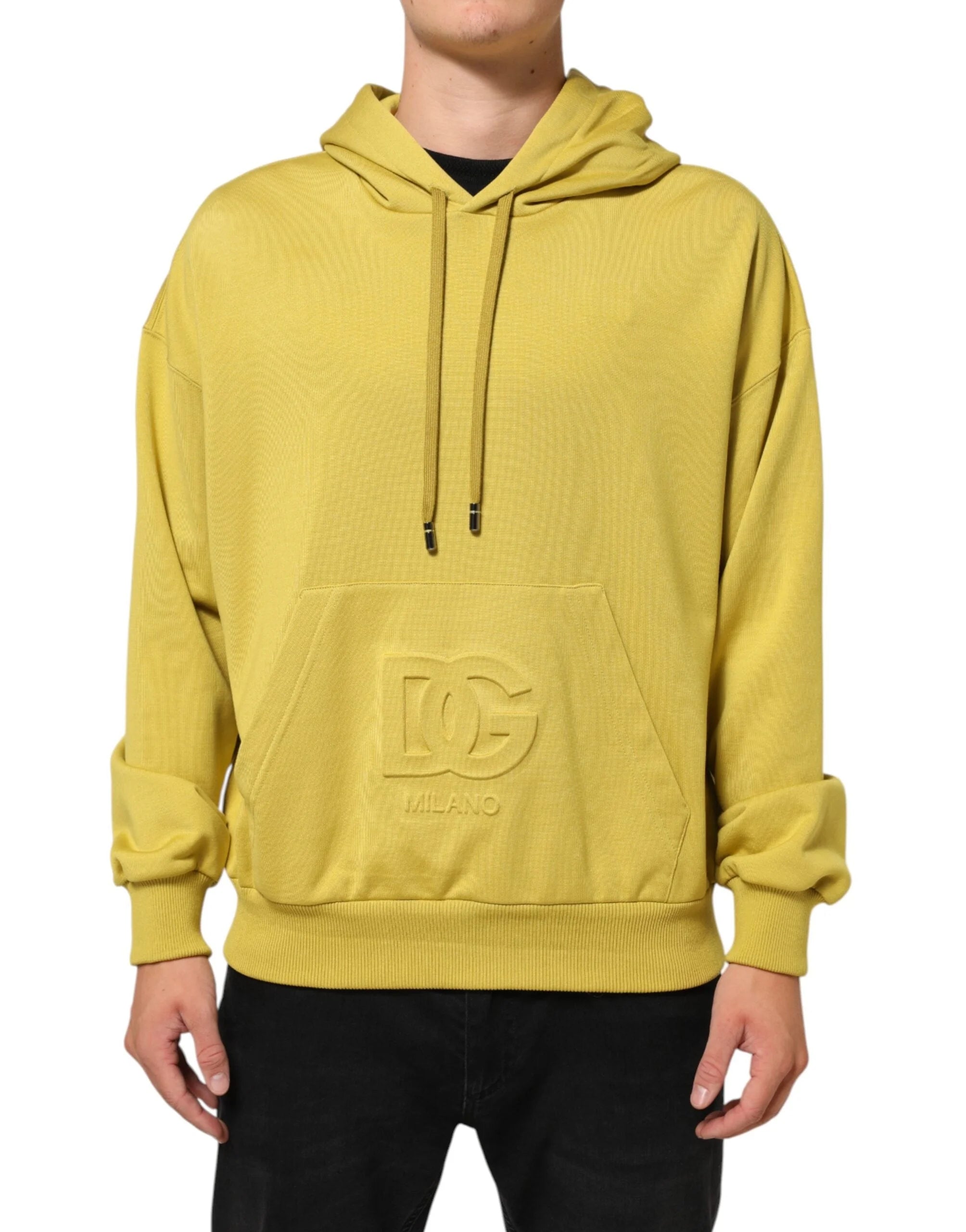 Dolce & Gabbana Yellow Logo Cotton Hooded Sweatshirt Sweater - IT48 | M