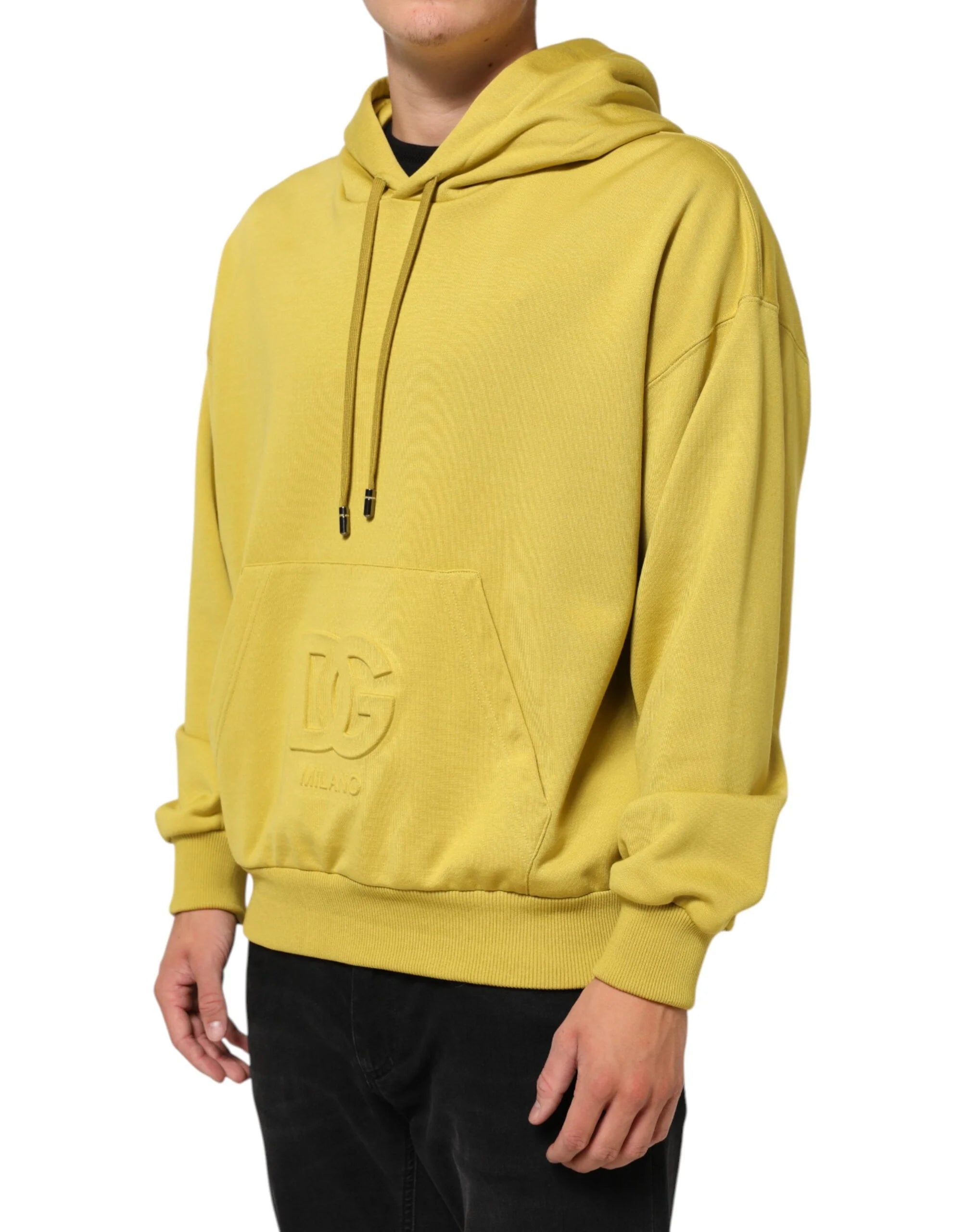 Dolce & Gabbana Yellow Logo Cotton Hooded Sweatshirt Sweater - IT48 | M