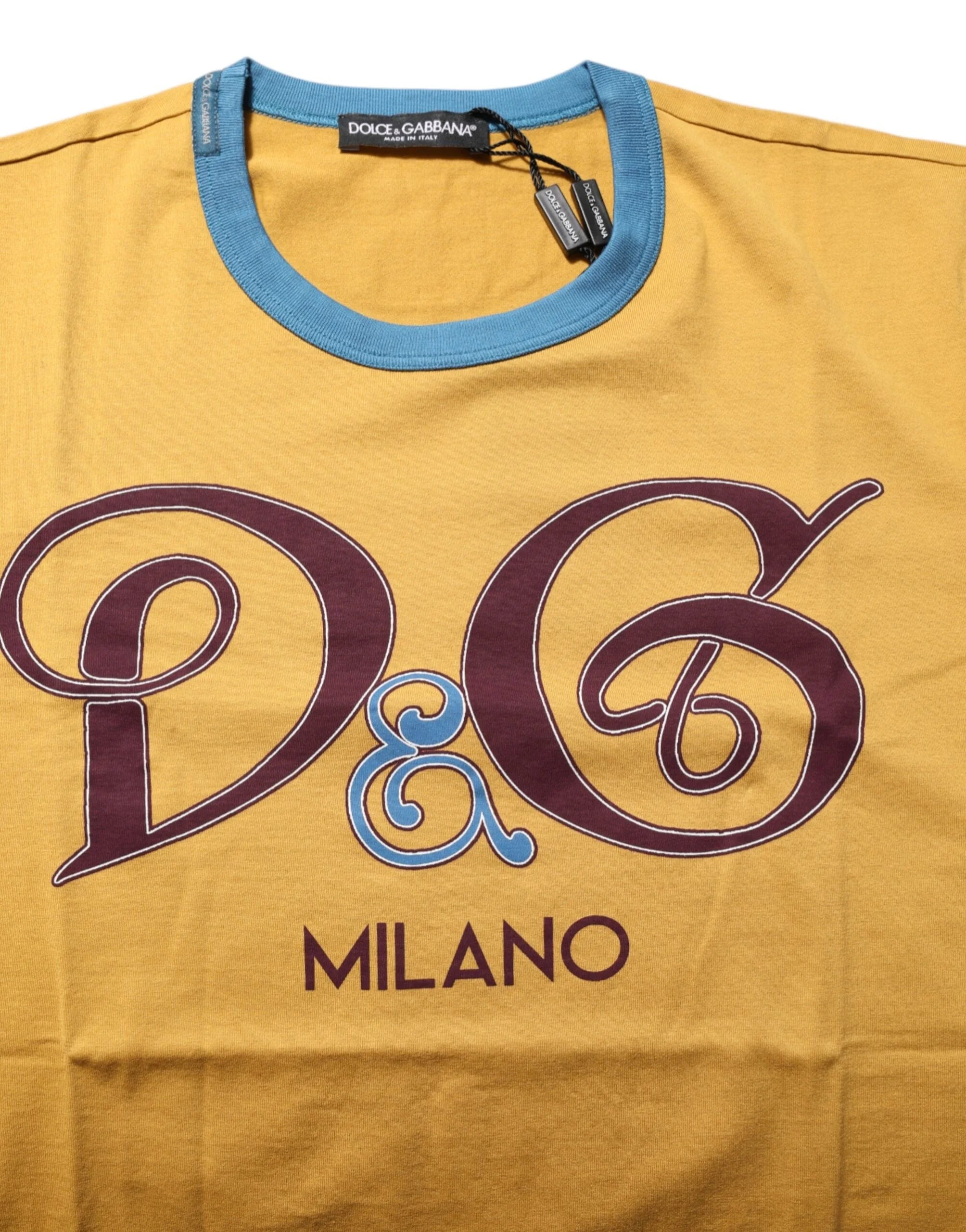 Dolce & Gabbana Yellow Logo Crew Neck Short Sleeves T-shirt - IT48 | M