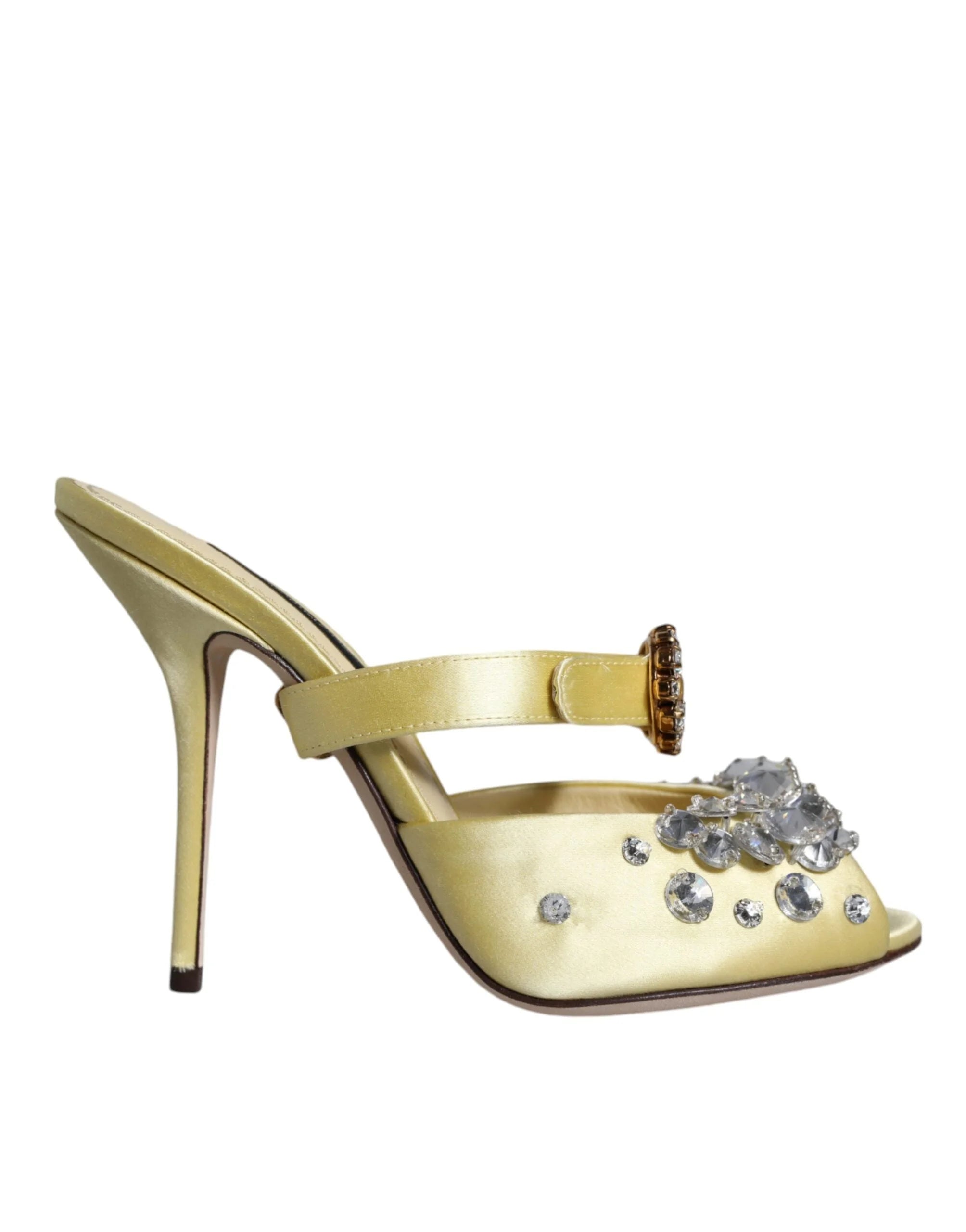 Dolce & Gabbana Yellow Mary Janes Satin Crystal Sandals Shoes - EU35/US4.5