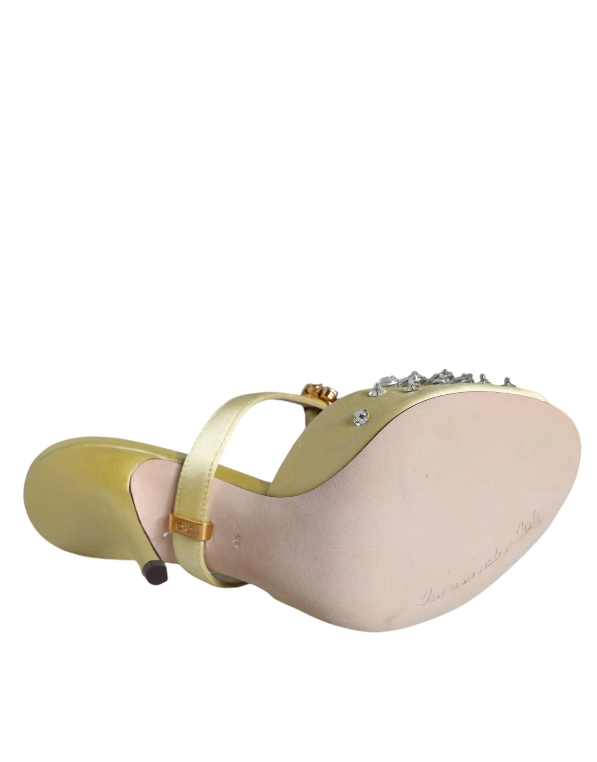 Dolce & Gabbana Yellow Mary Janes Satin Crystal Sandals Shoes - EU35/US4.5