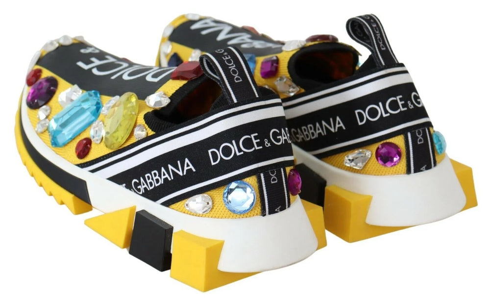Dolce & Gabbana Yellow Multicolor Crystals Sneakers Shoes - EU36/US5.5