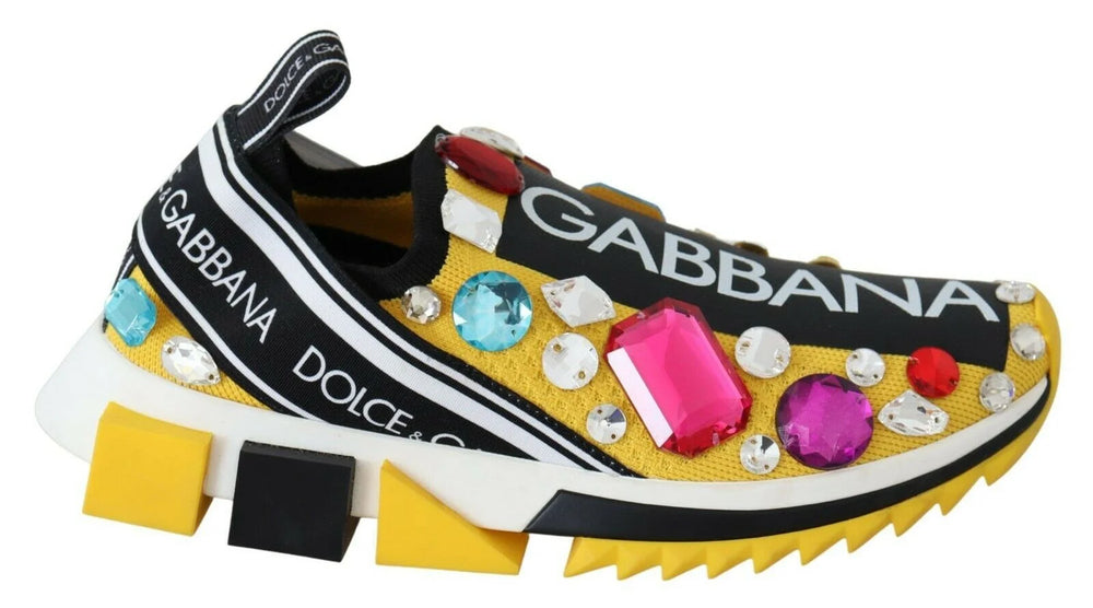Dolce & Gabbana Yellow Multicolor Crystals Sneakers Shoes - EU36/US5.5