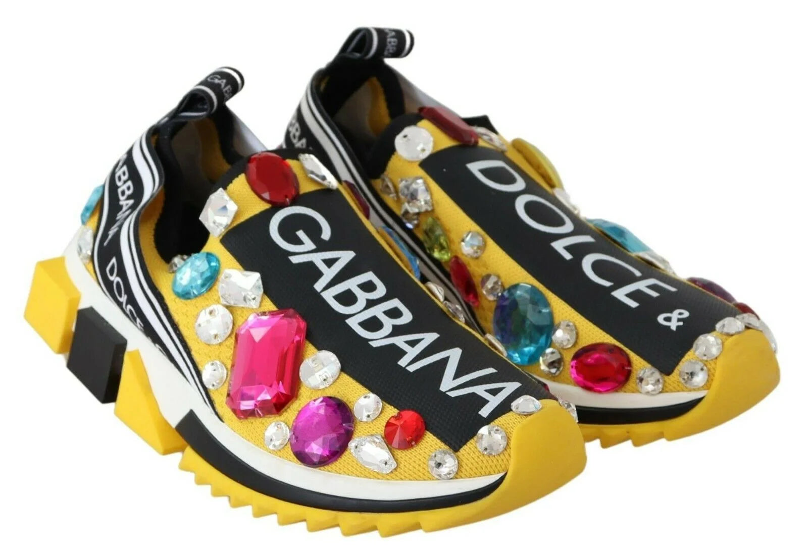 Dolce & Gabbana Yellow Multicolor Crystals Sneakers Shoes - EU36/US5.5