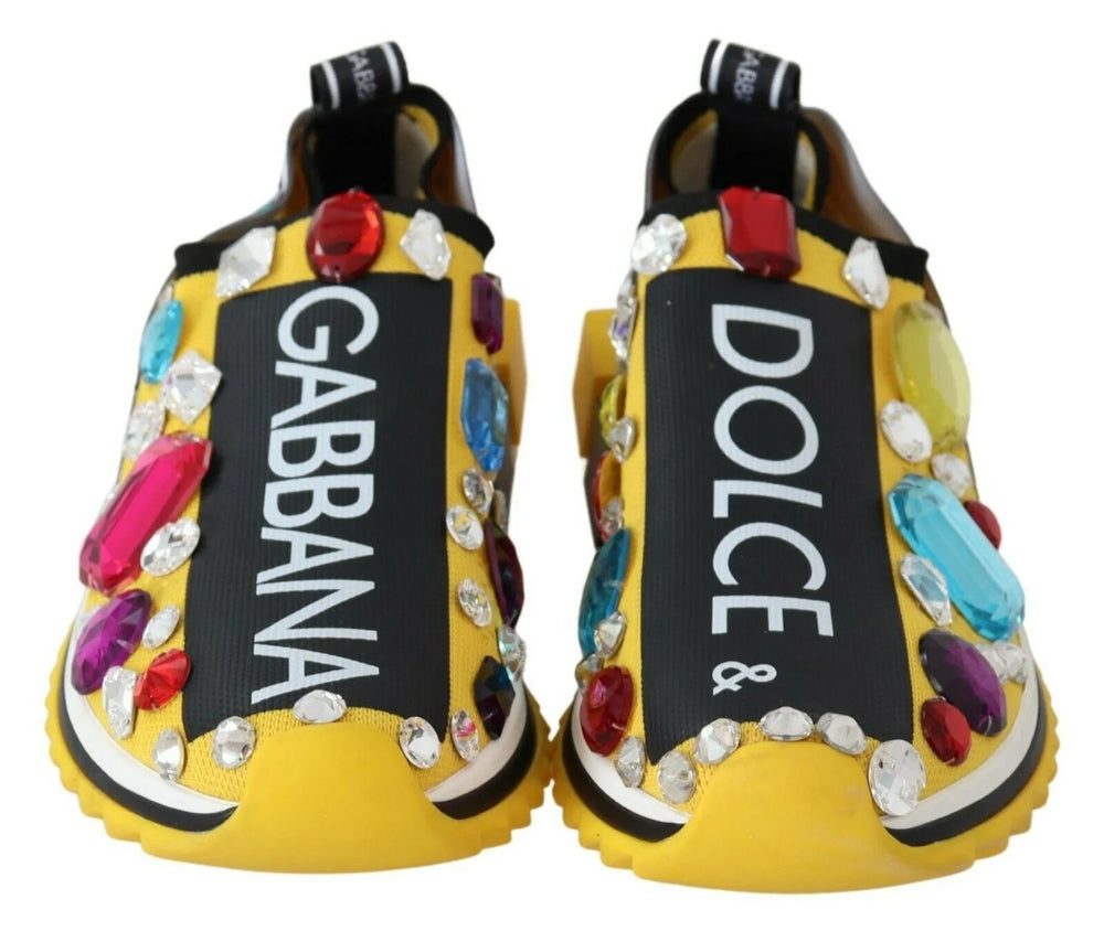 Dolce & Gabbana Yellow Multicolor Crystals Sneakers Shoes - EU36/US5.5
