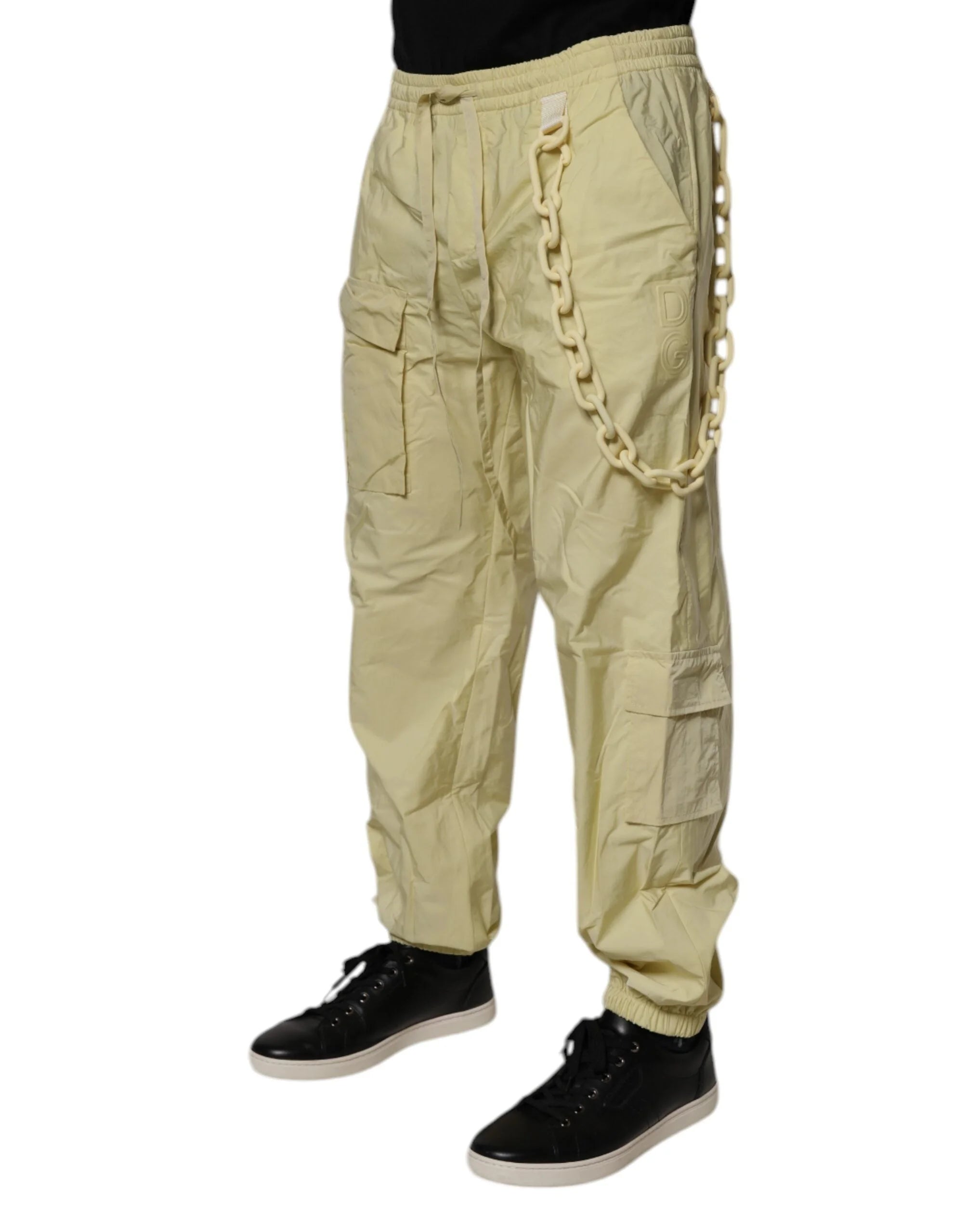 Dolce & Gabbana Yellow Nylon Cargo Chain Men Jogger Pants - IT48 | M - Cargo Pants