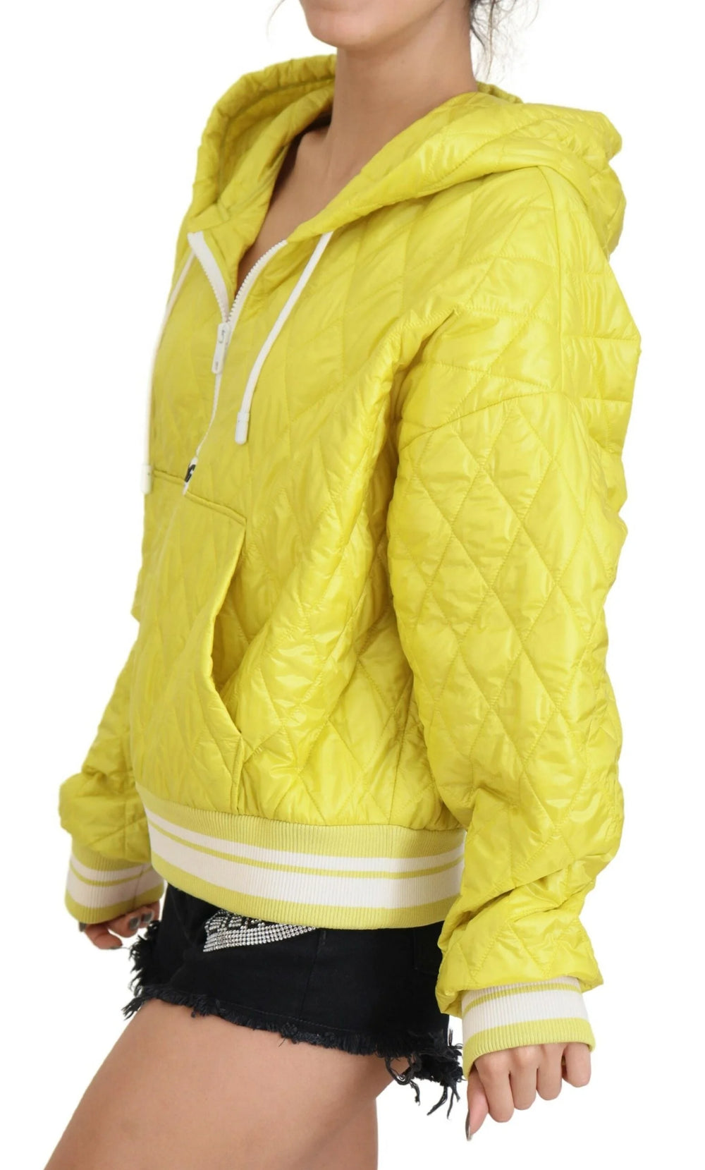 Dolce & Gabbana Yellow Nylon Quilted Hooded Pullover Jacket - IT40|S - Track Jackets