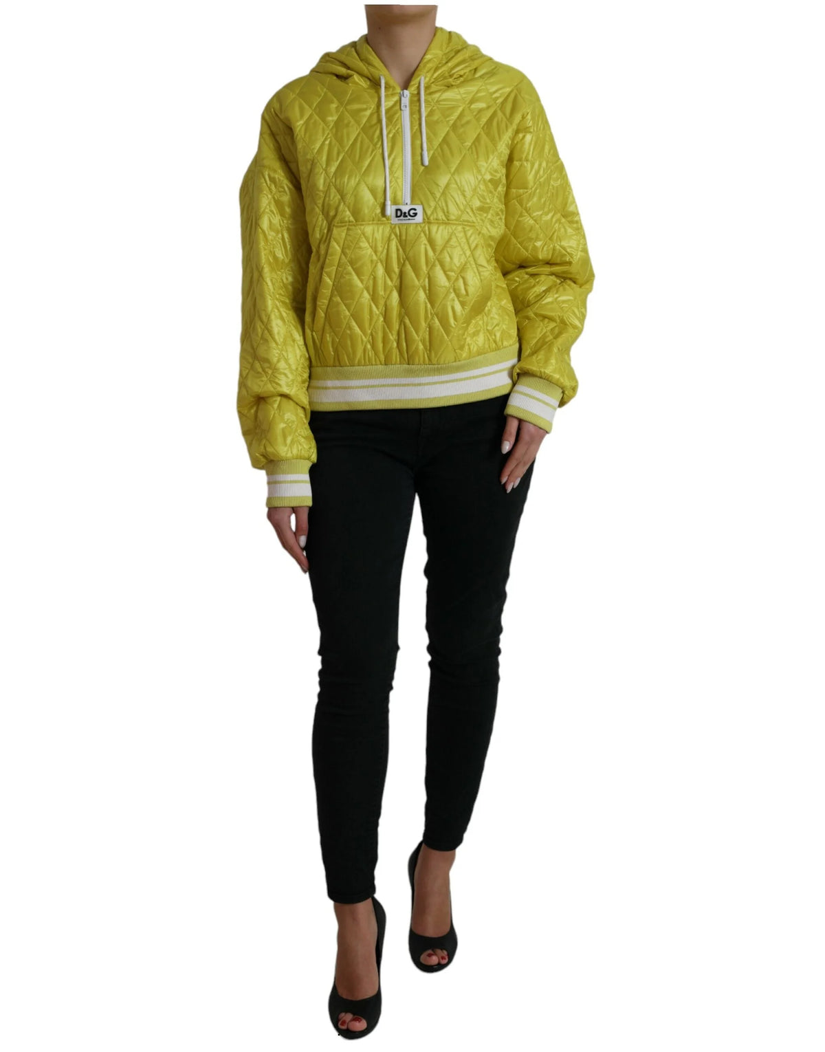 Dolce & Gabbana Yellow Nylon Quilted Hooded Pullover Jacket - IT40|S - Track Jackets