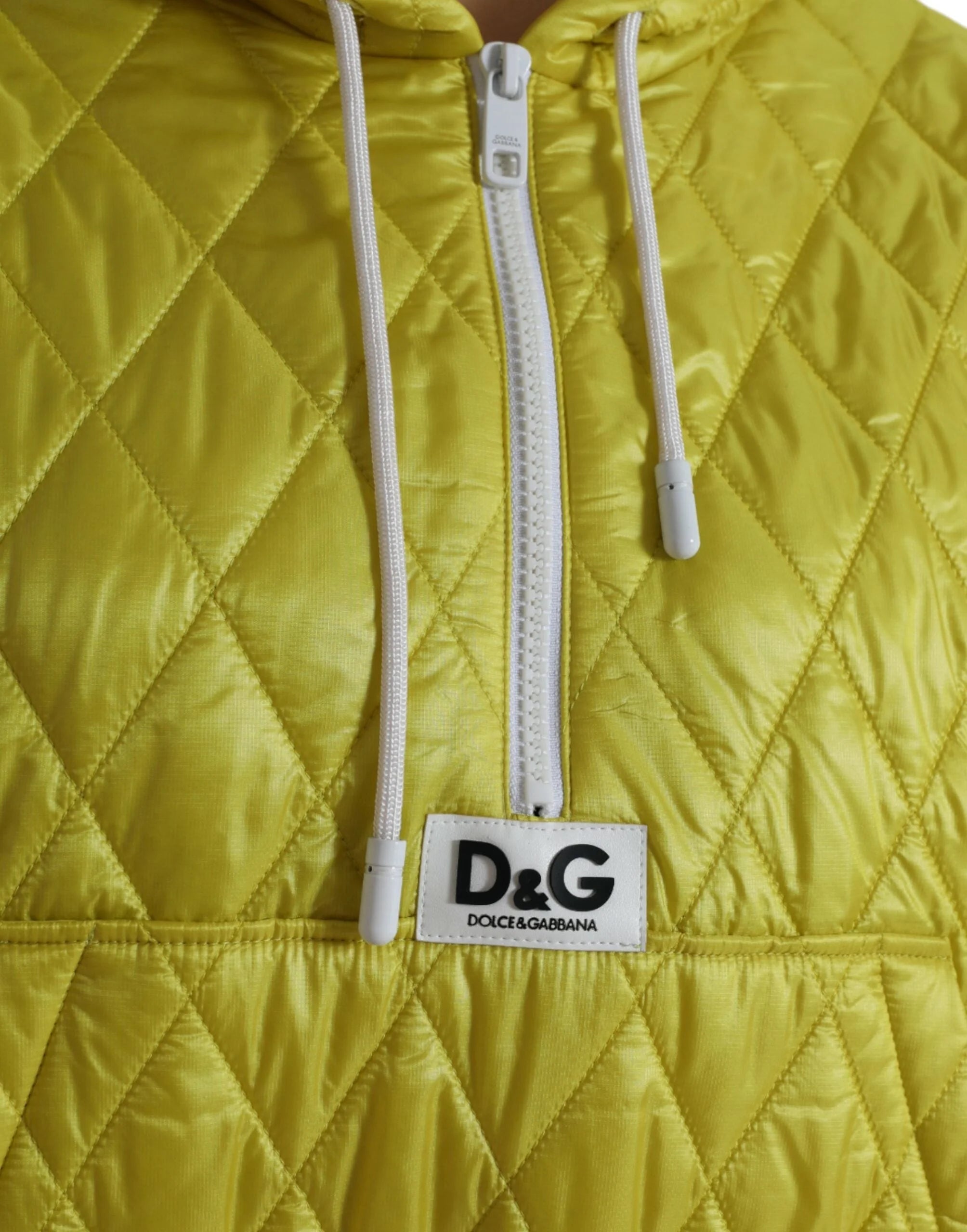 Dolce & Gabbana Yellow Nylon Quilted Hooded Pullover Jacket - IT40|S - Track Jackets