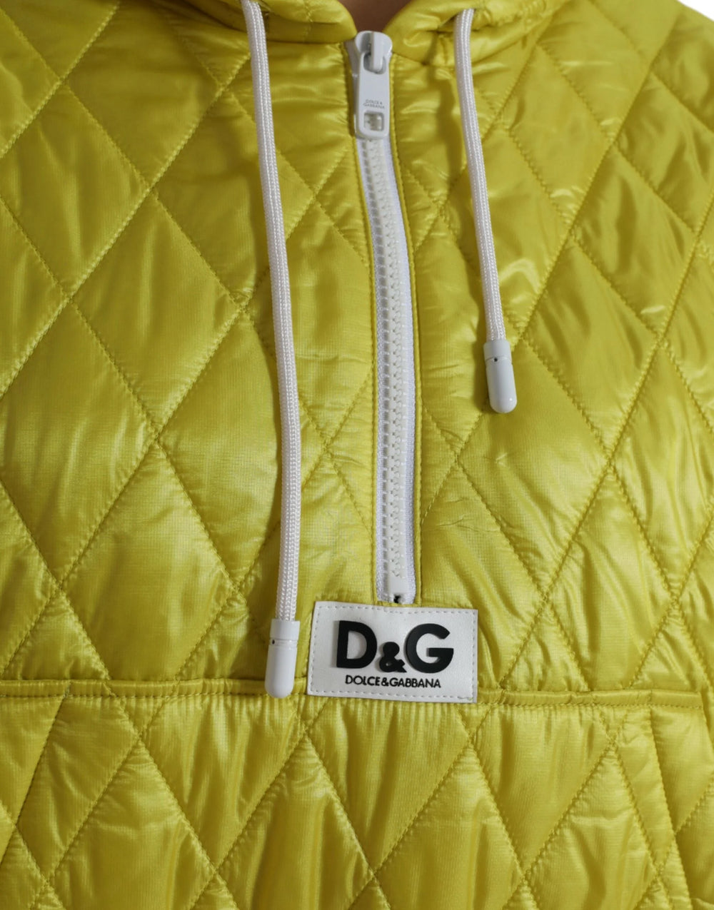 Dolce & Gabbana Yellow Nylon Quilted Hooded Pullover Jacket - IT40|S - Track Jackets