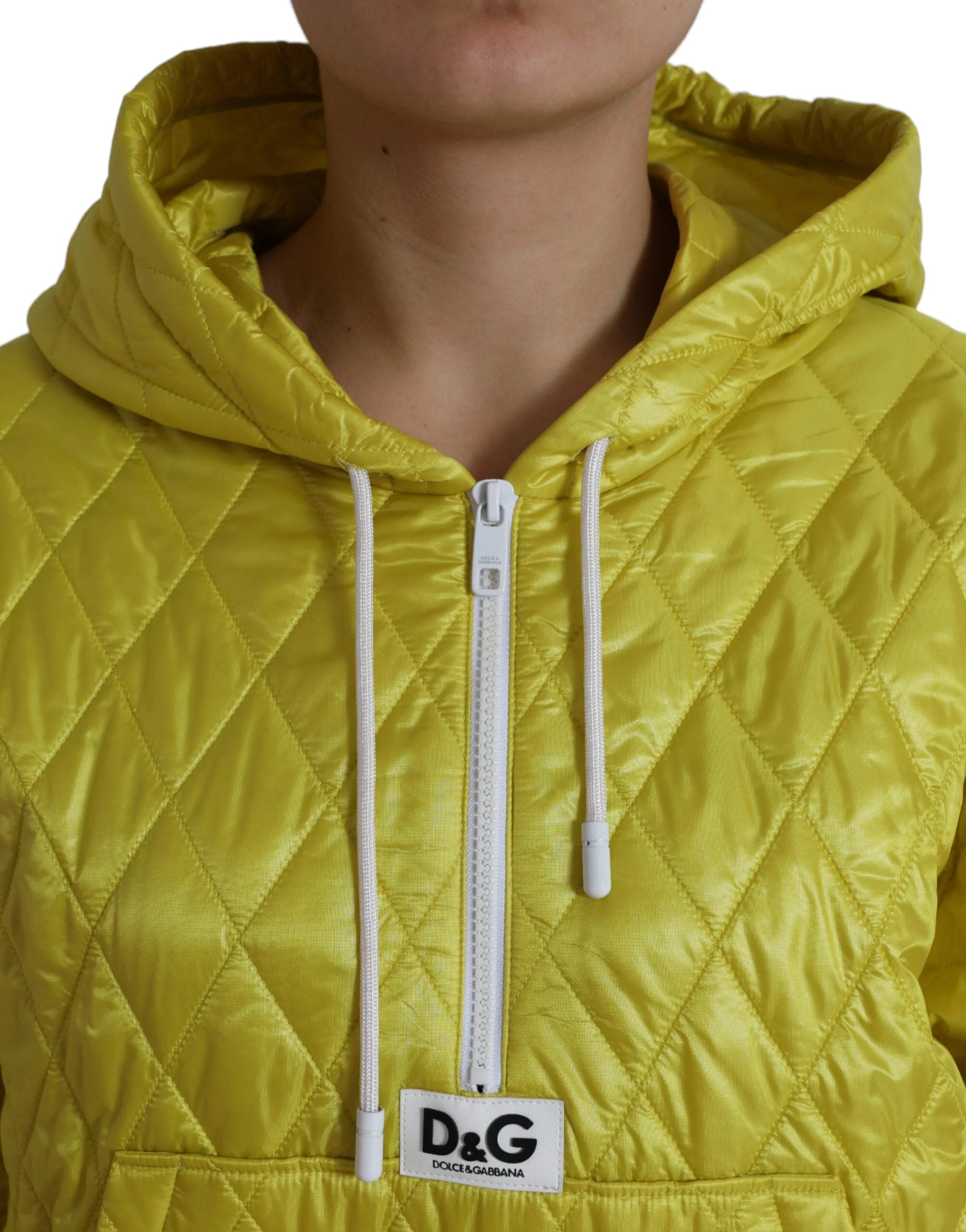 Dolce & Gabbana Yellow Nylon Quilted Hooded Pullover Jacket - IT40|S - Track Jackets