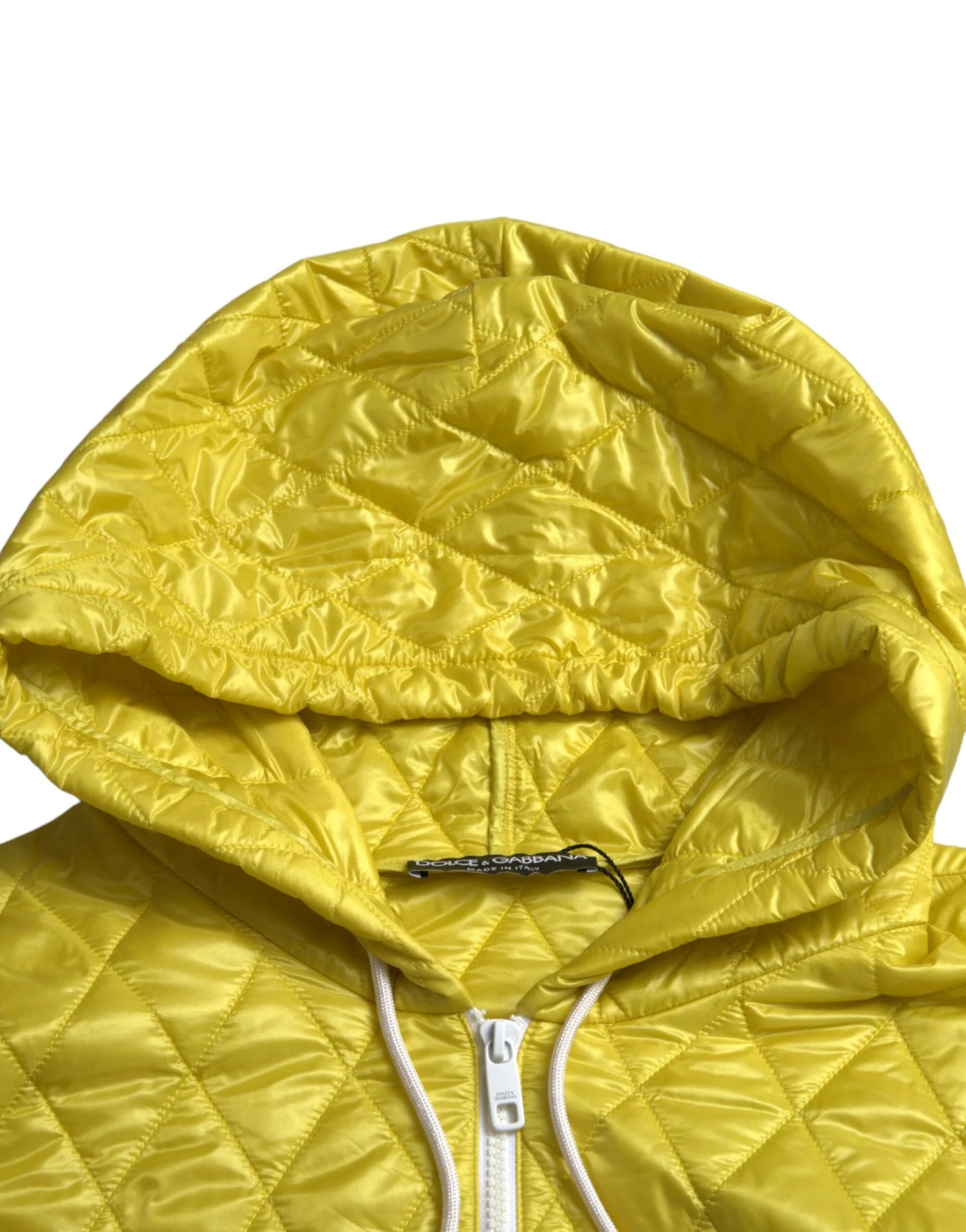 Dolce & Gabbana Yellow Nylon Quilted Hooded Pullover Jacket - IT40|S - Track Jackets