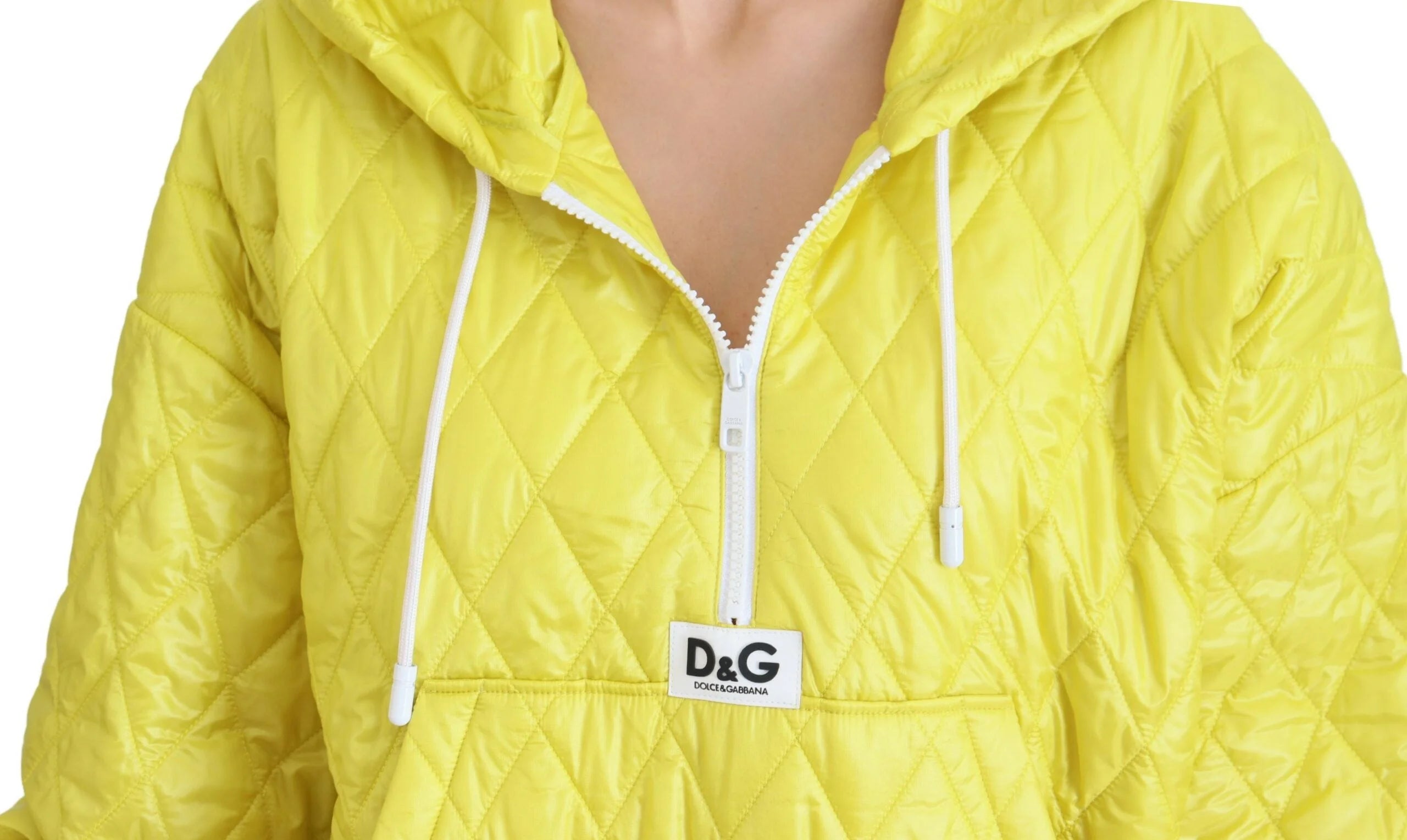 Dolce & Gabbana Yellow Nylon Quilted Hooded Pullover Jacket - IT40|S - Track Jackets