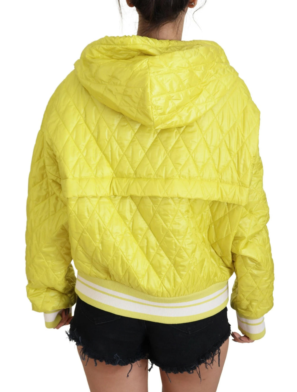 Dolce & Gabbana Yellow Nylon Quilted Hooded Pullover Jacket - IT40|S - Track Jackets